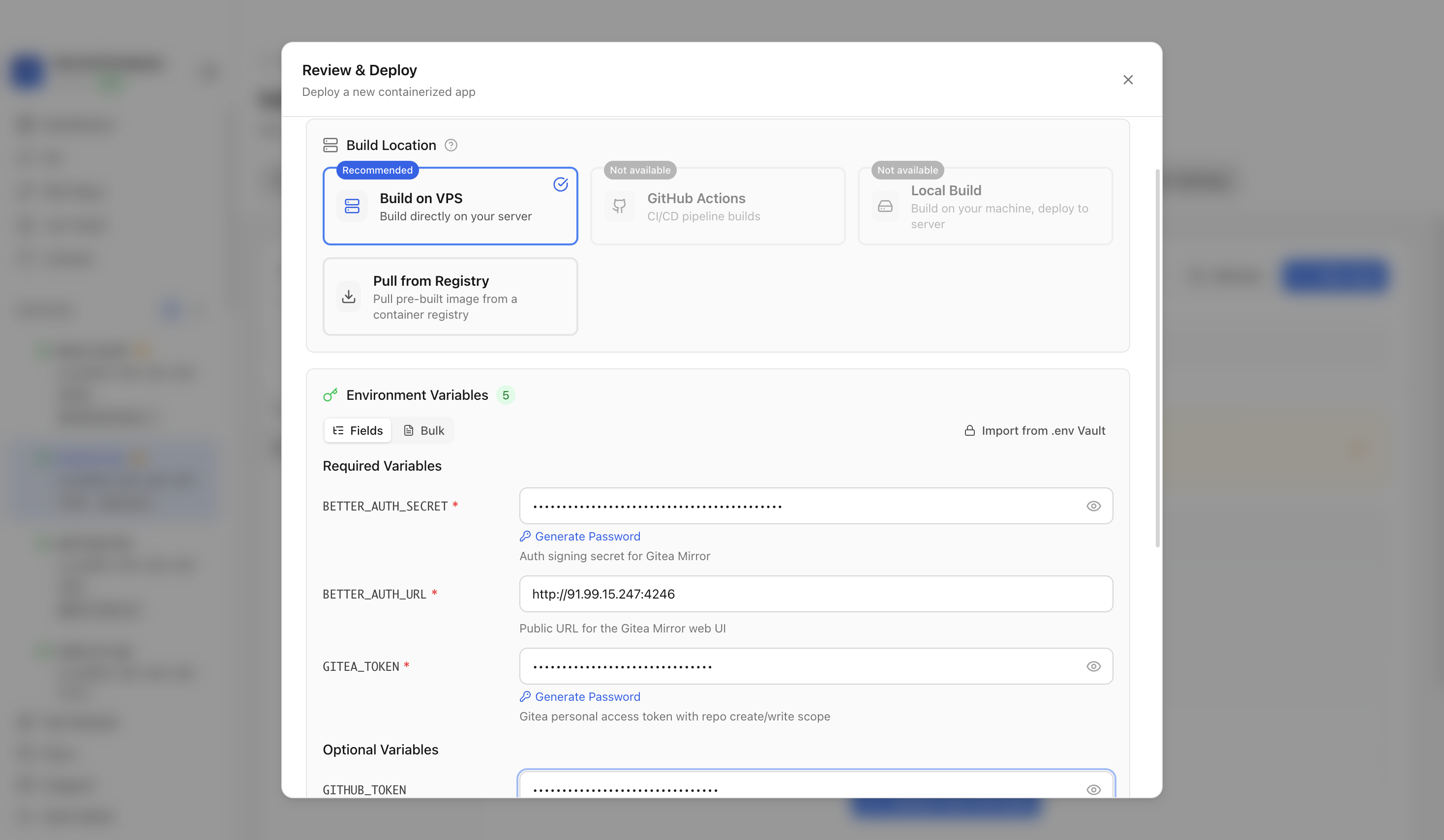 Reviewing Gitea Mirror web port before deployment