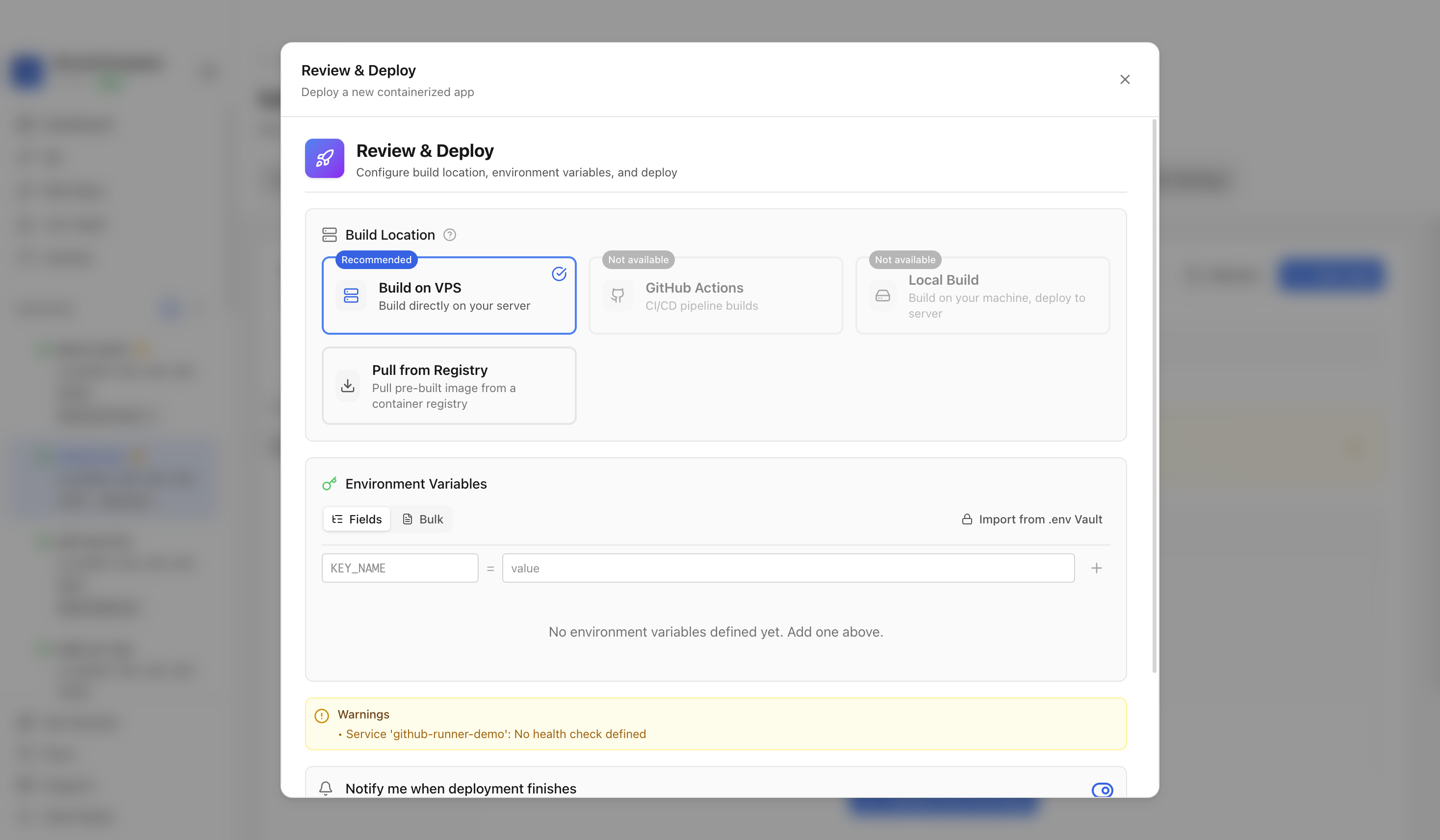 Reviewing GitHub Runner compose services before deployment