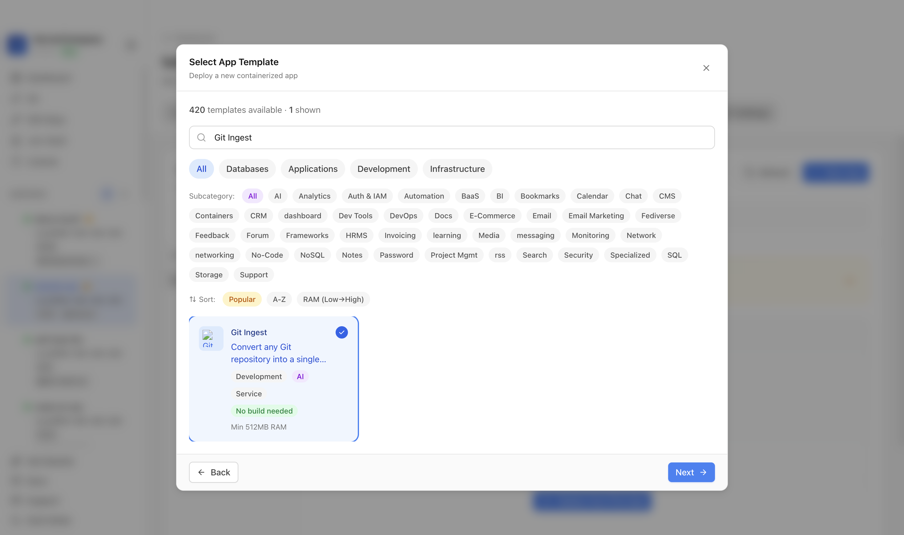 Git Ingest template selected in Server Compass
