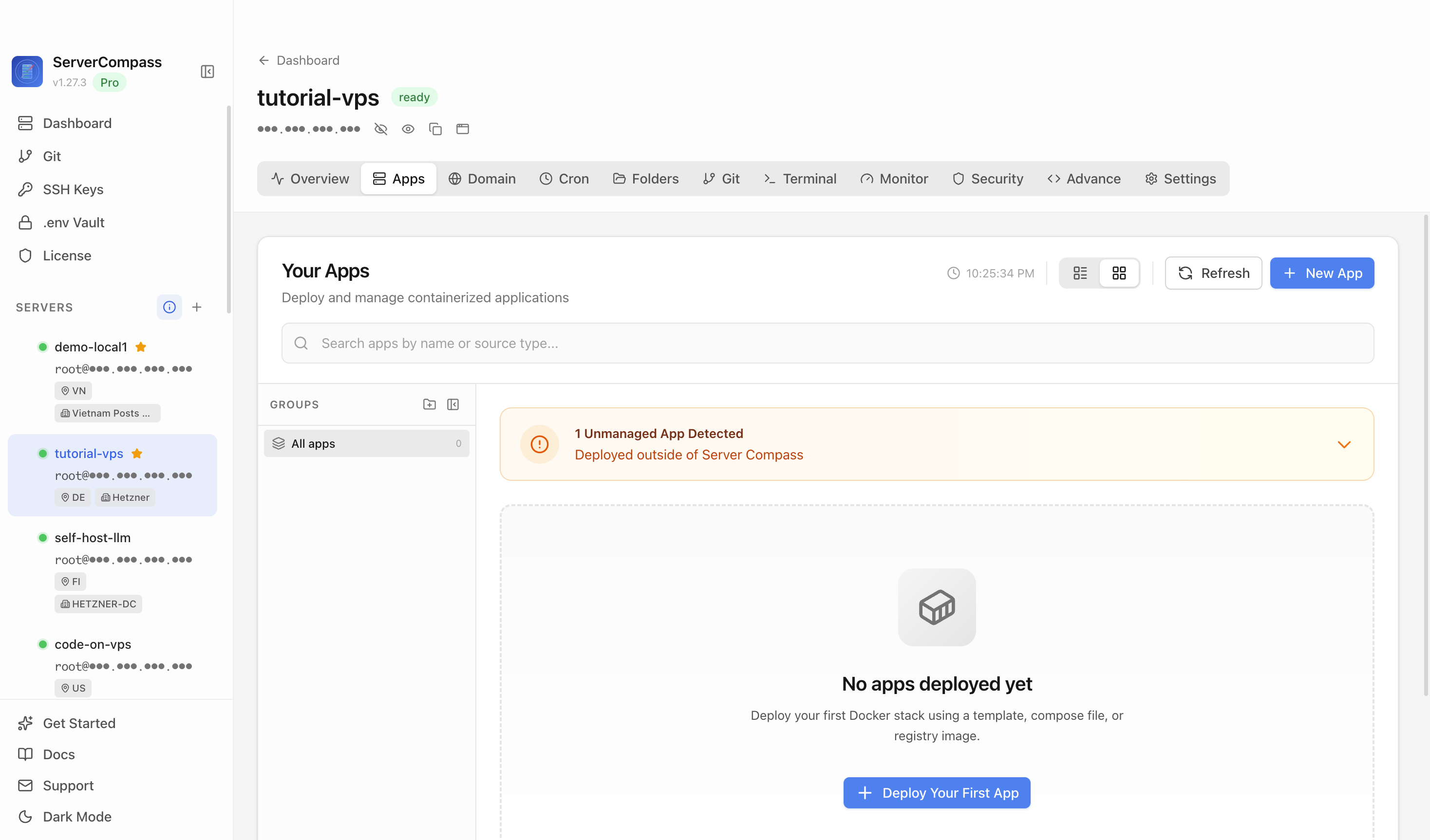 Server Compass Apps tab before creating a GitLab app