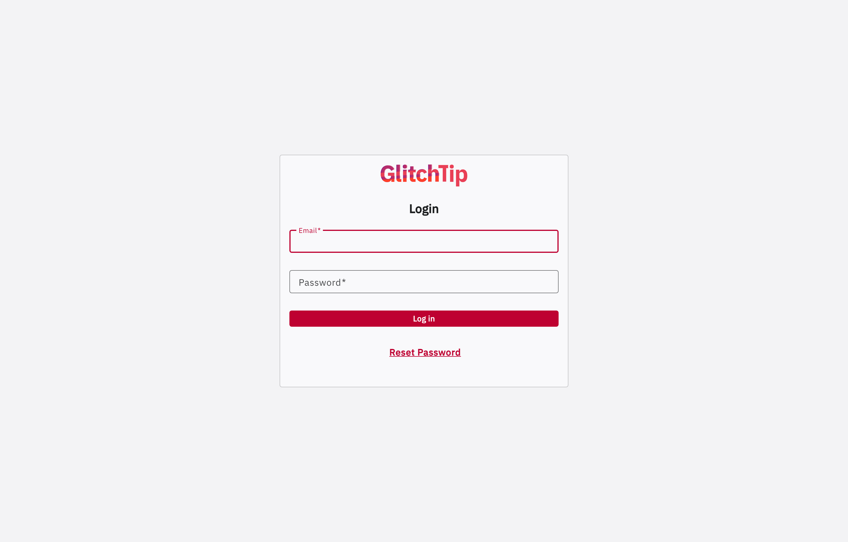 The deployed GlitchTip web UI loaded in a browser