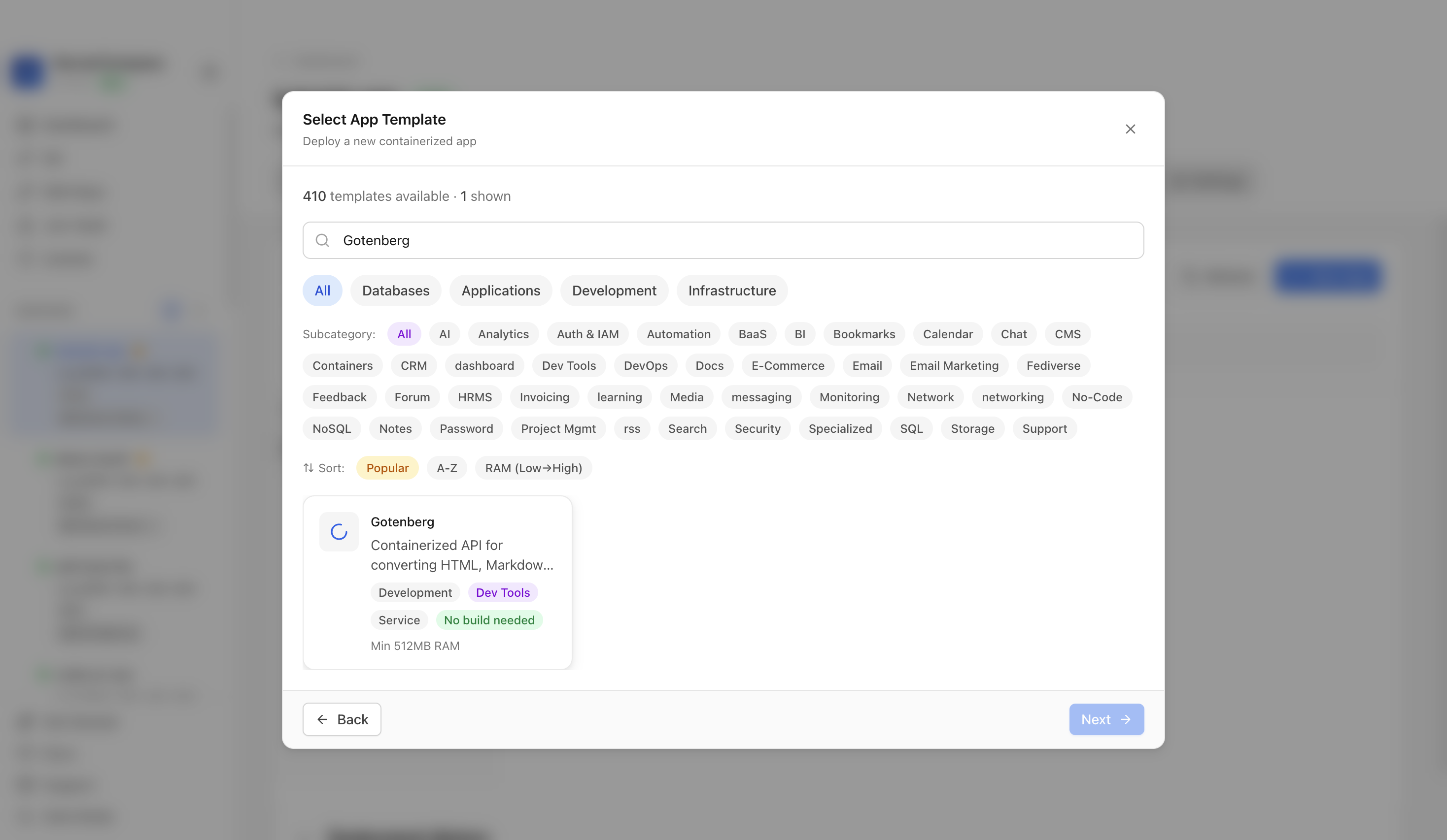 Gotenberg template selected in Server Compass