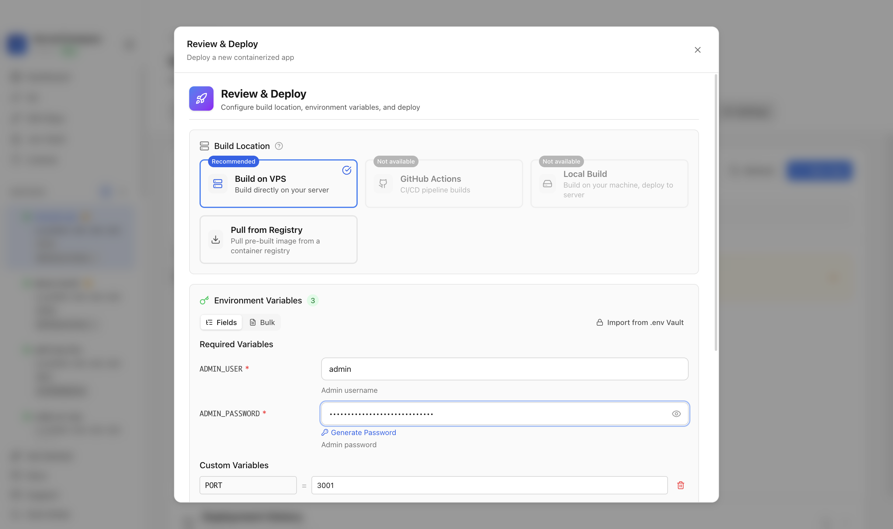 Reviewing Gotify environment variables and port before deployment