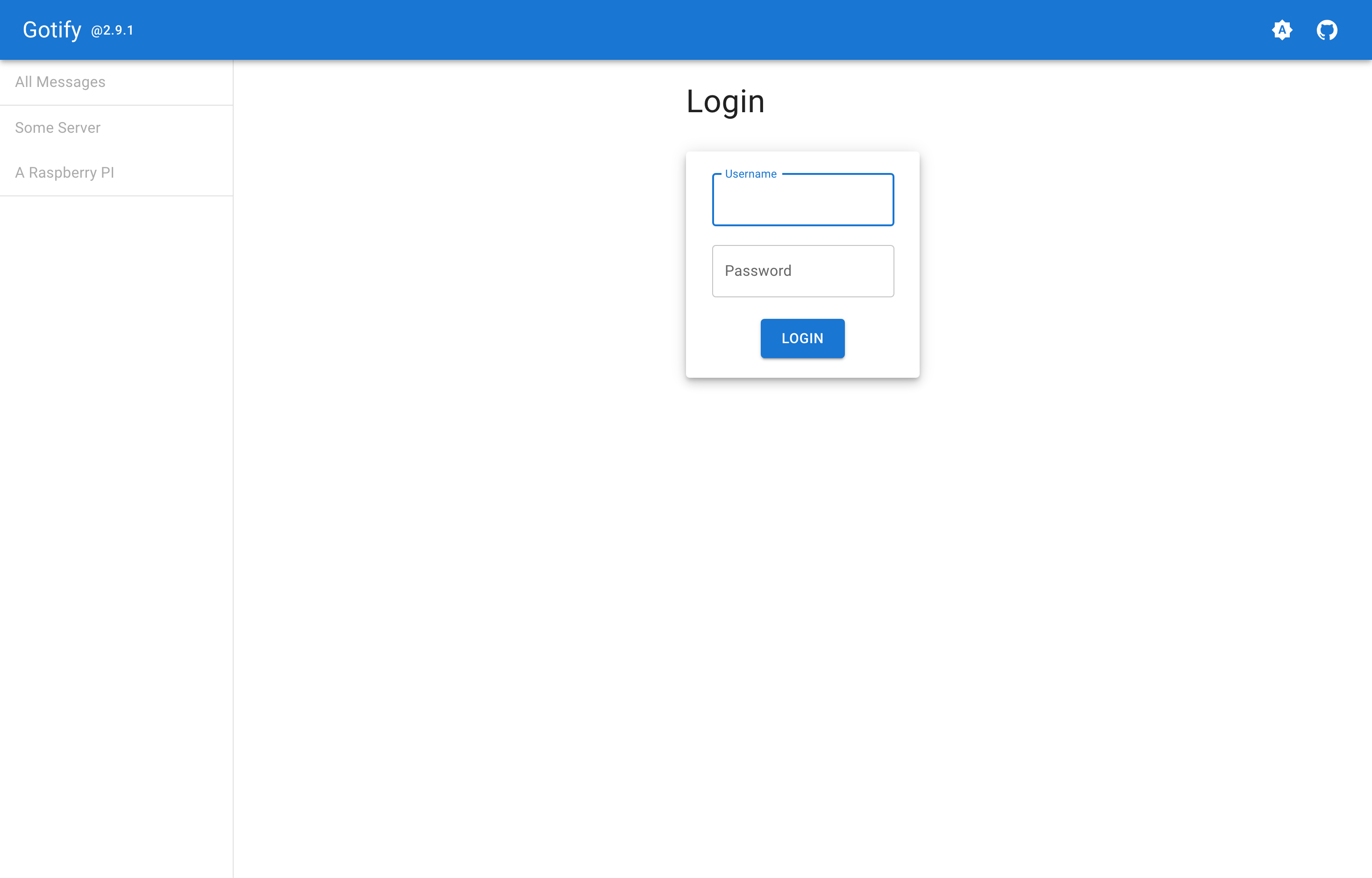 The deployed Gotify login screen loaded in a browser