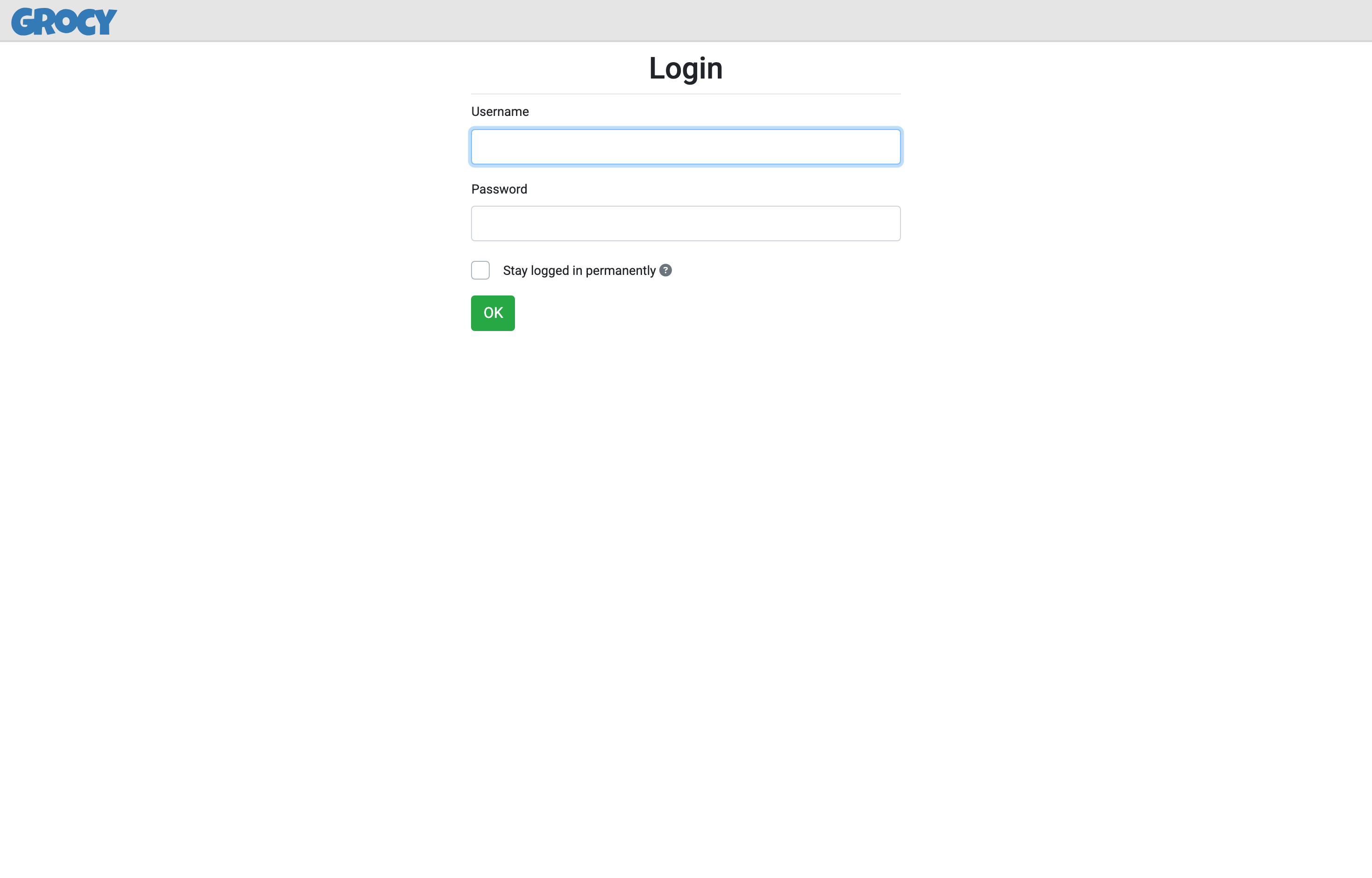 The deployed Grocy web UI loaded in a browser