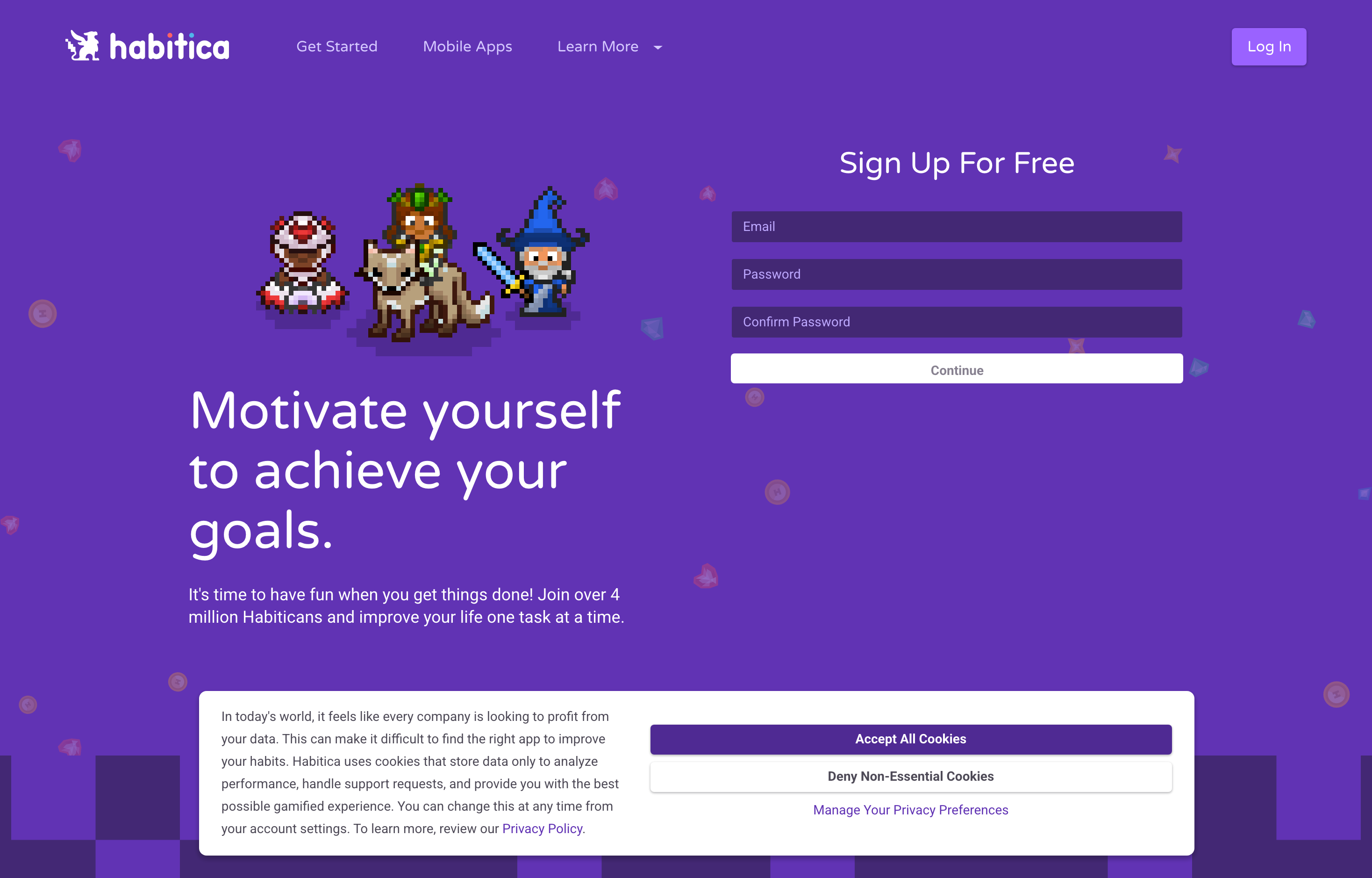 The deployed Habitica web UI loaded in a browser