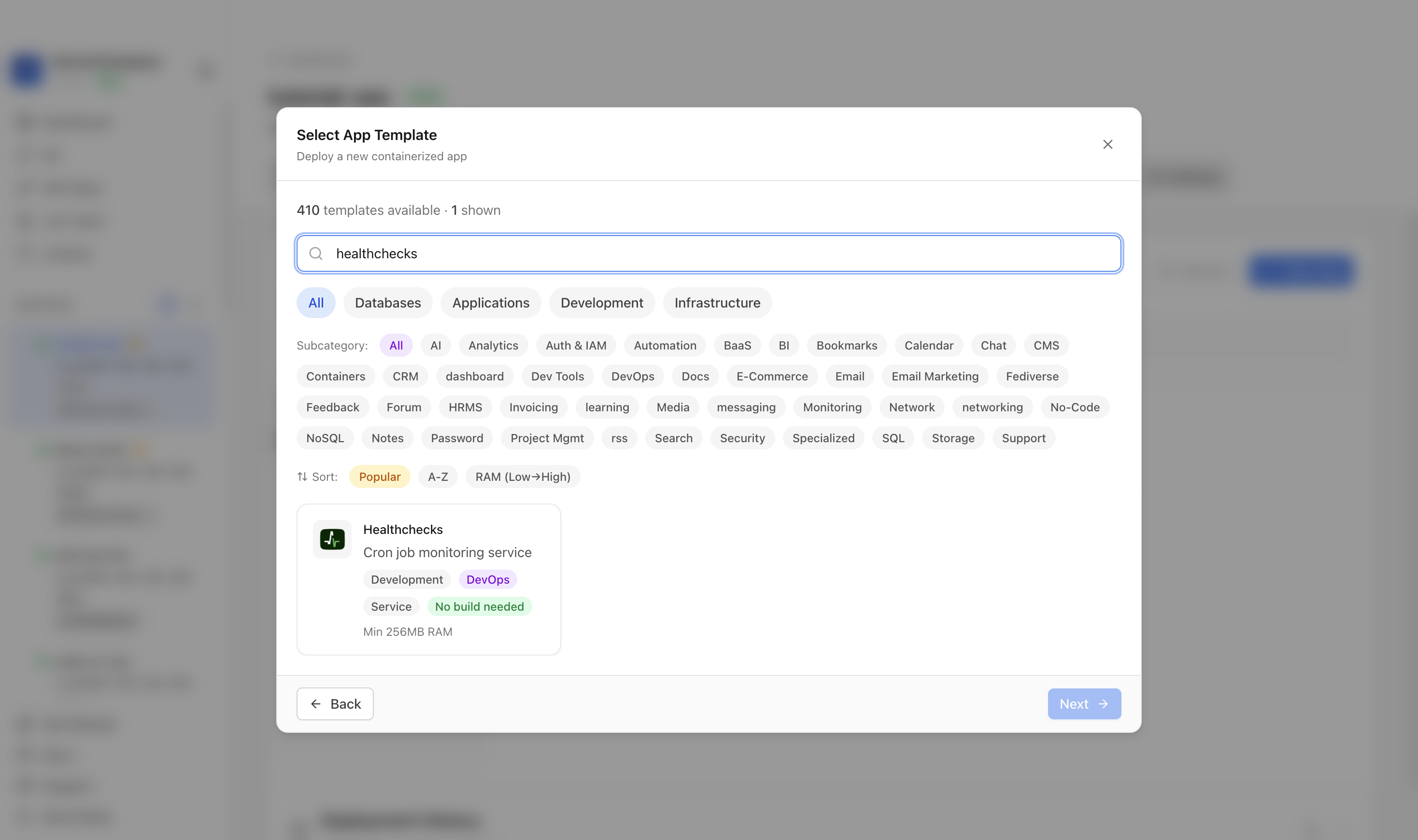 Searching for Healthchecks in the Server Compass template picker