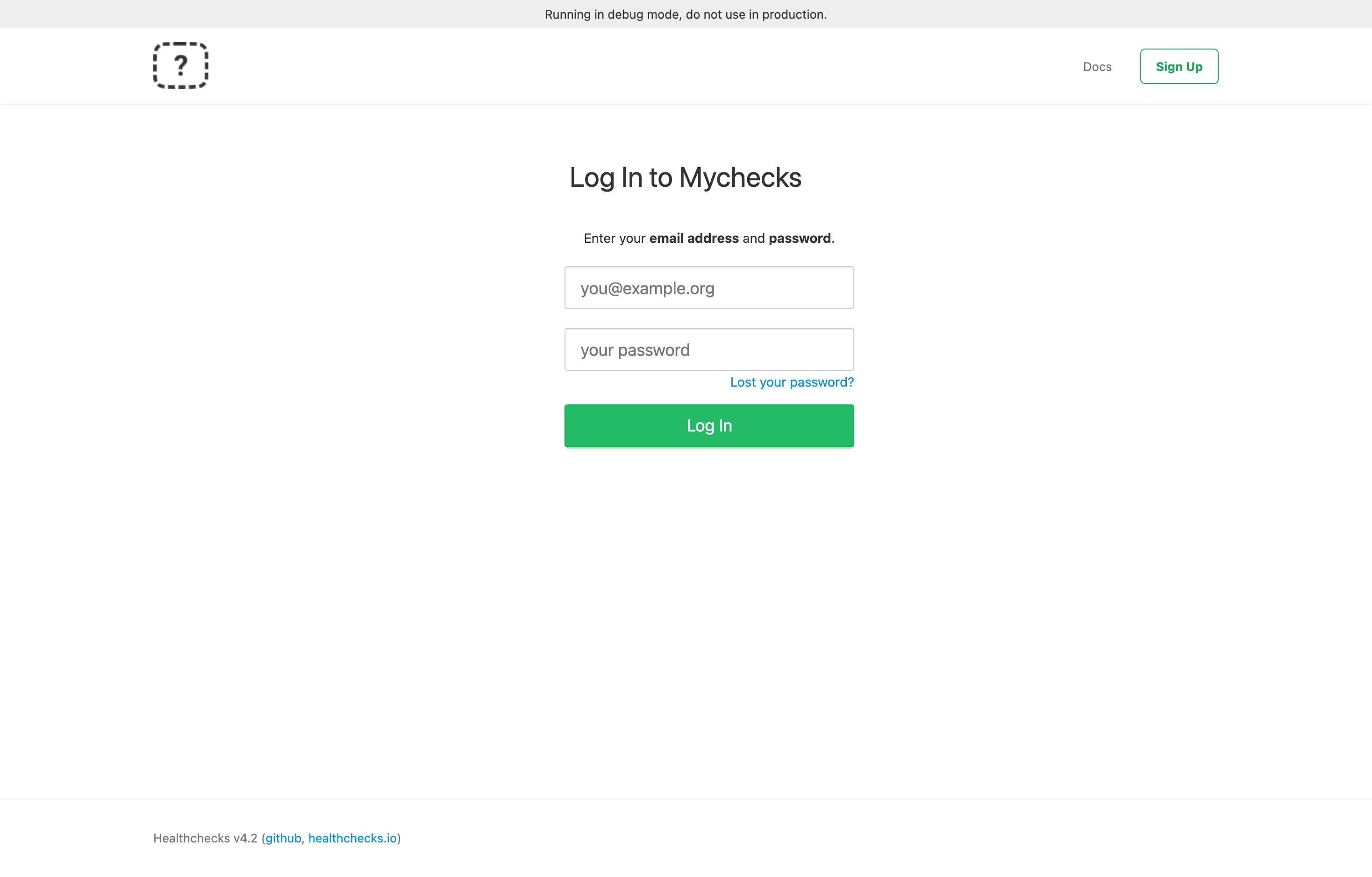 The deployed Healthchecks web UI loaded in a browser