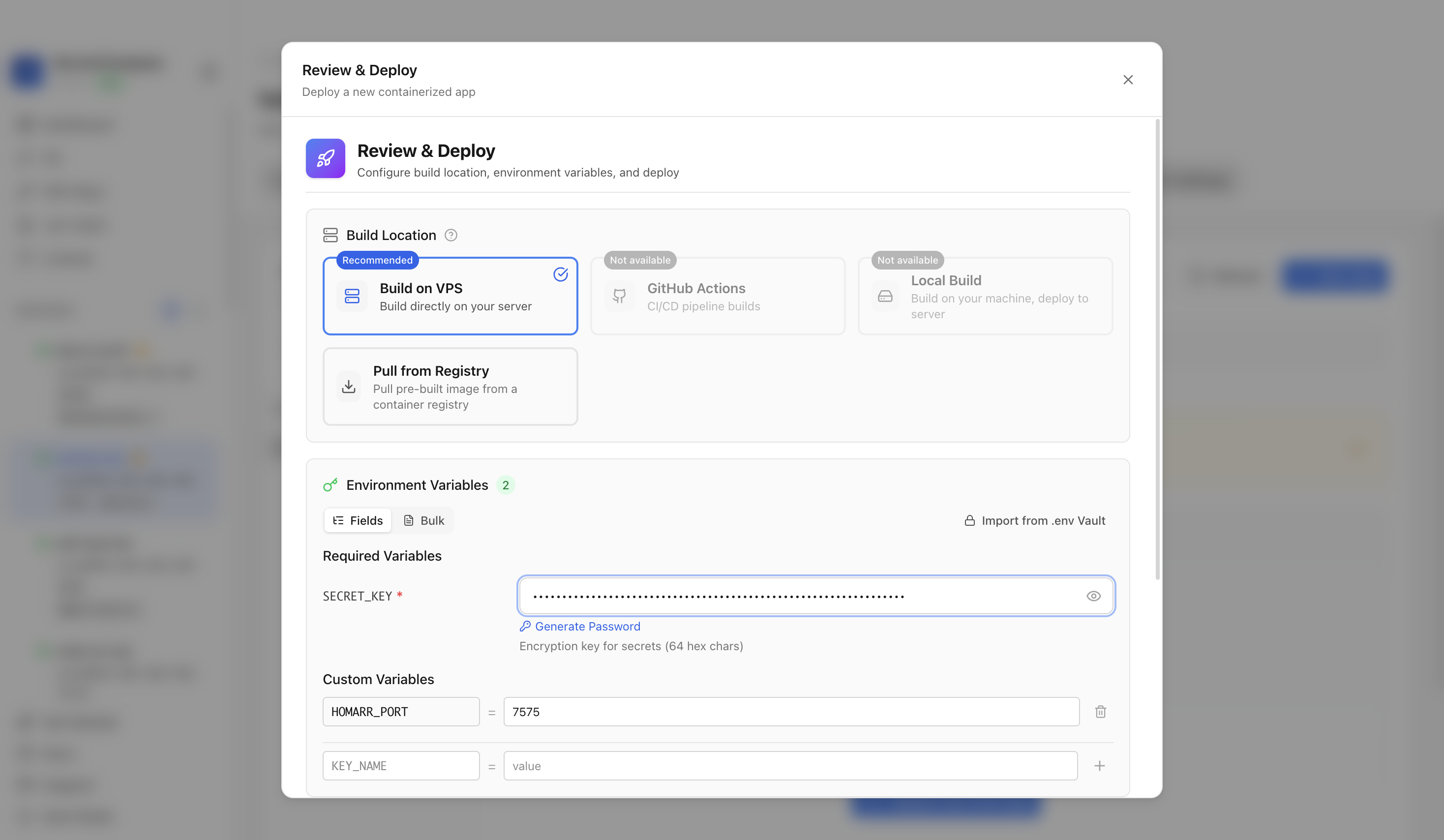 Reviewing Homarr port and volume before deployment