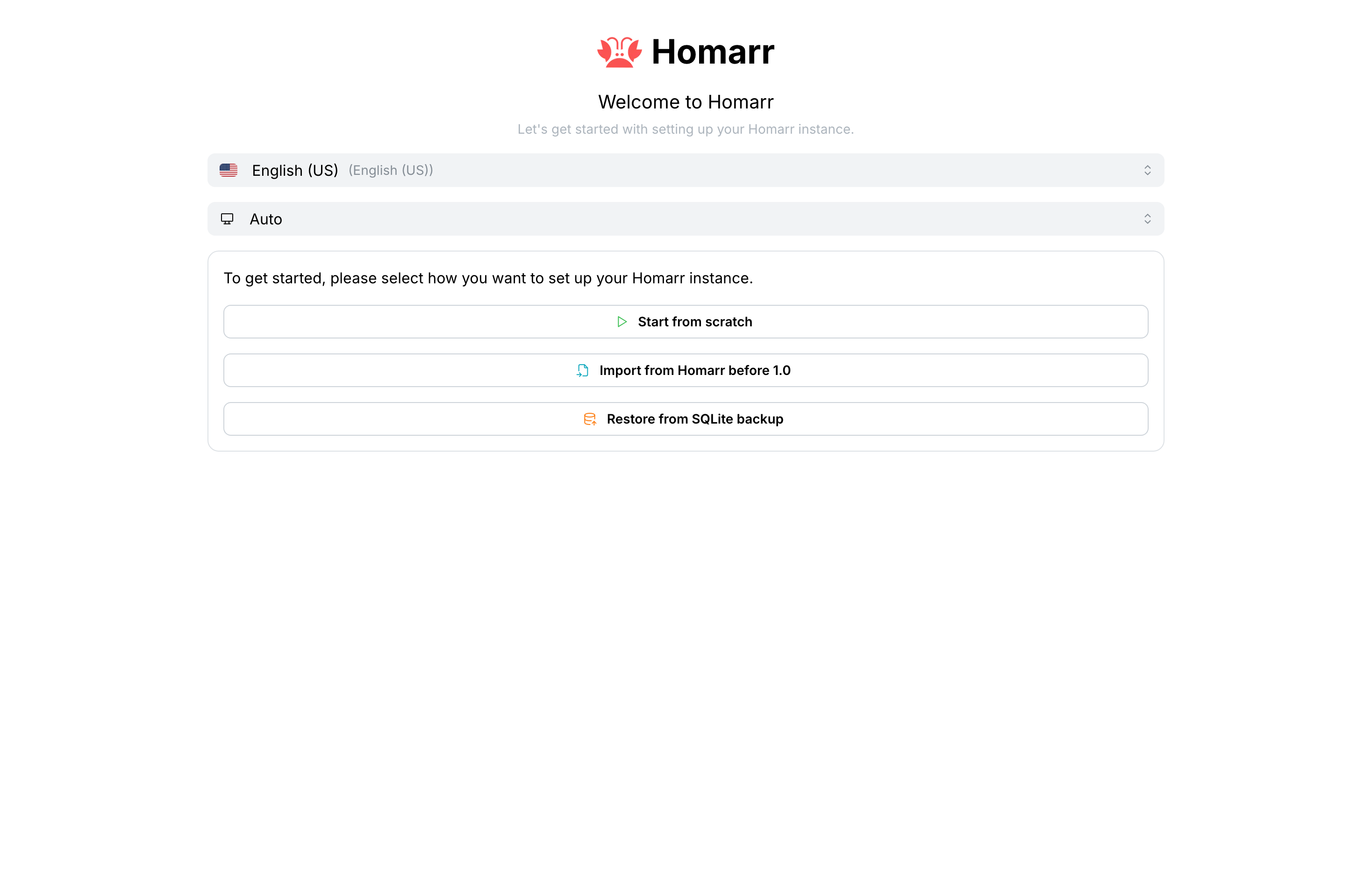 The deployed Homarr web UI loaded in a browser