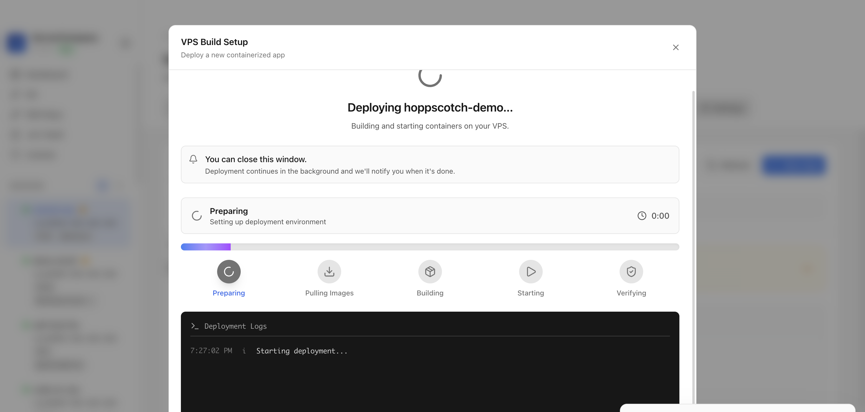 Server Compass deploying the Hoppscotch template on the VPS