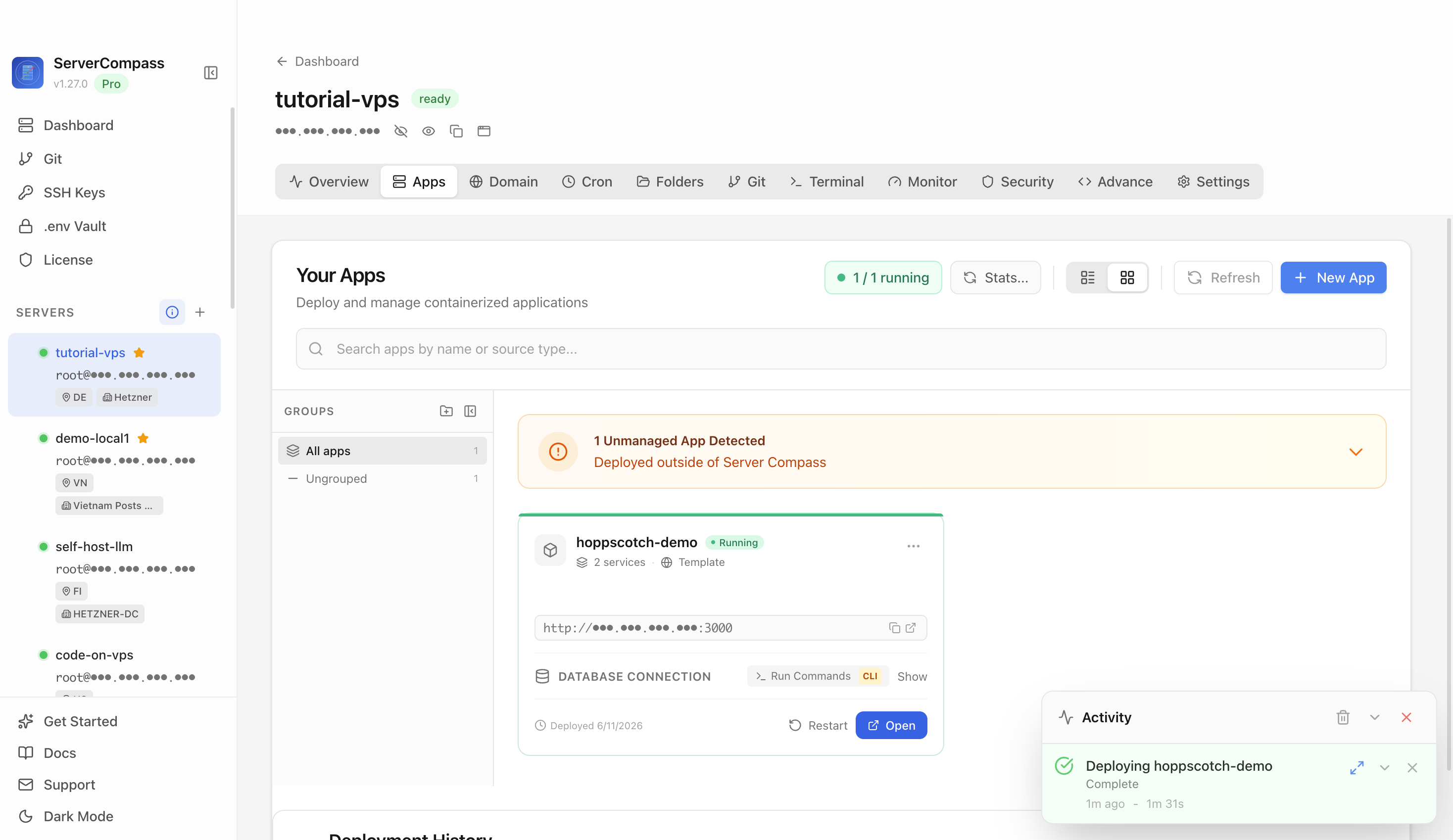 Hoppscotch template running in the Server Compass Apps tab