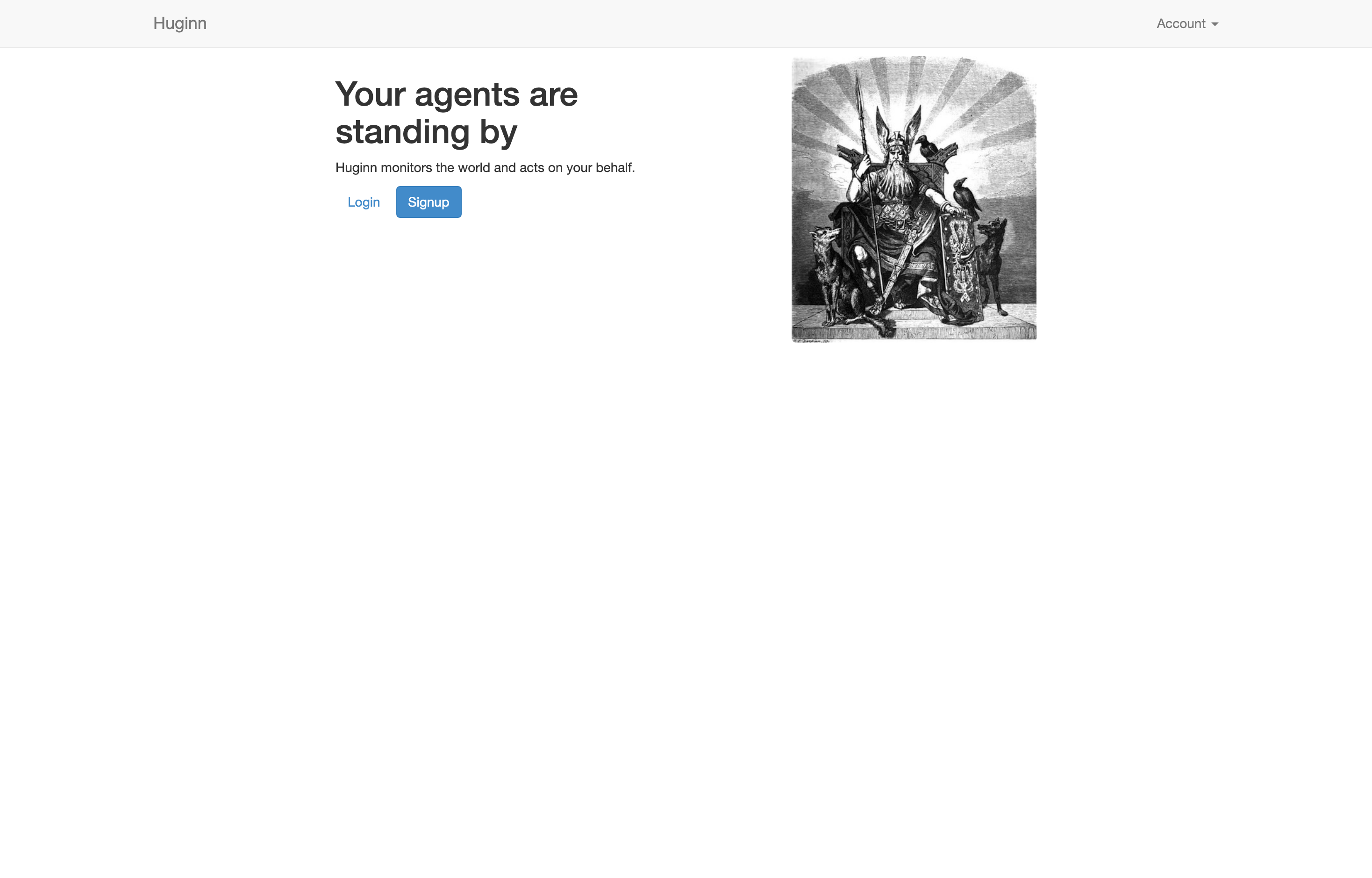 The deployed Huginn web UI loaded in a browser