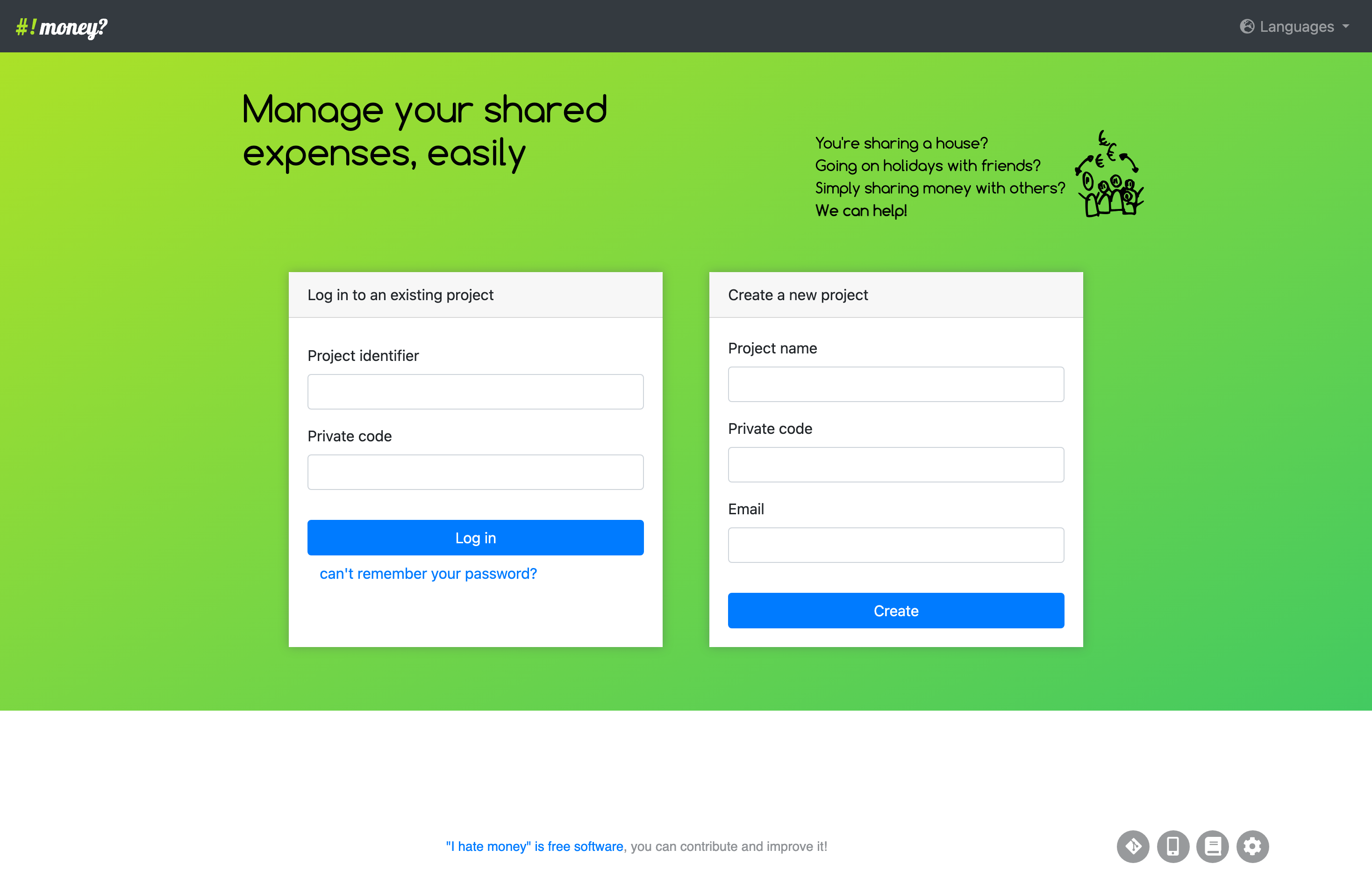 The deployed I Hate Money web UI loaded in a browser