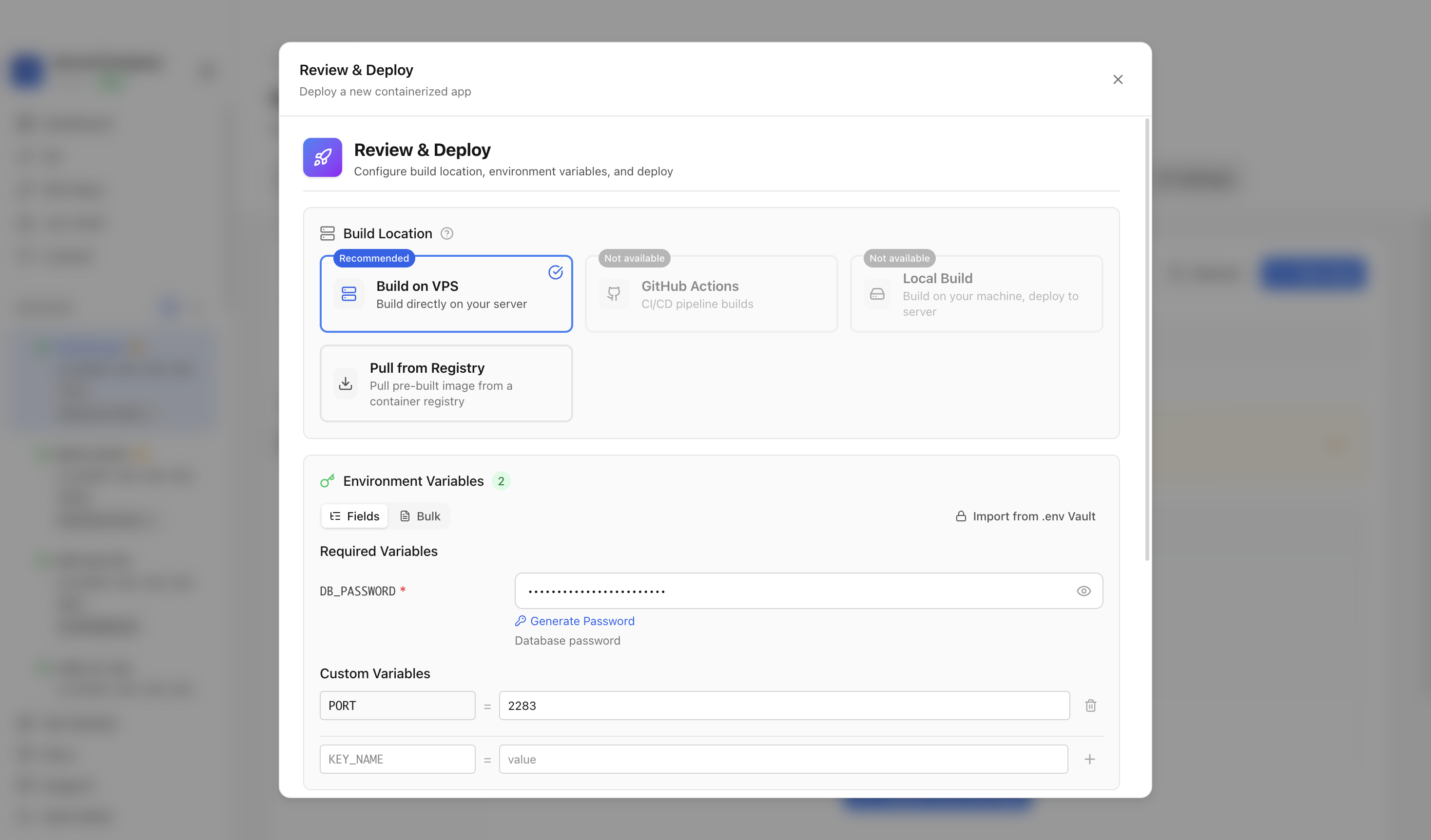 Reviewing Immich server URL and port before deployment