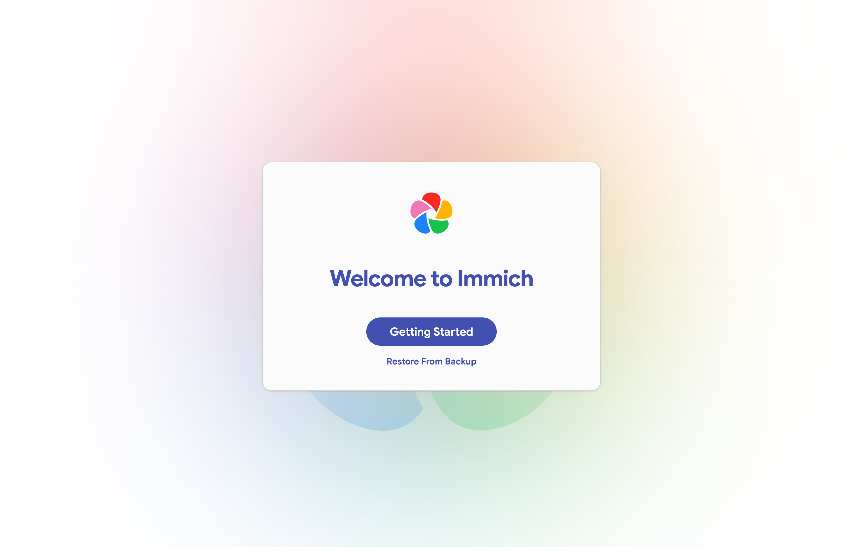 The deployed Immich welcome screen loaded in a browser