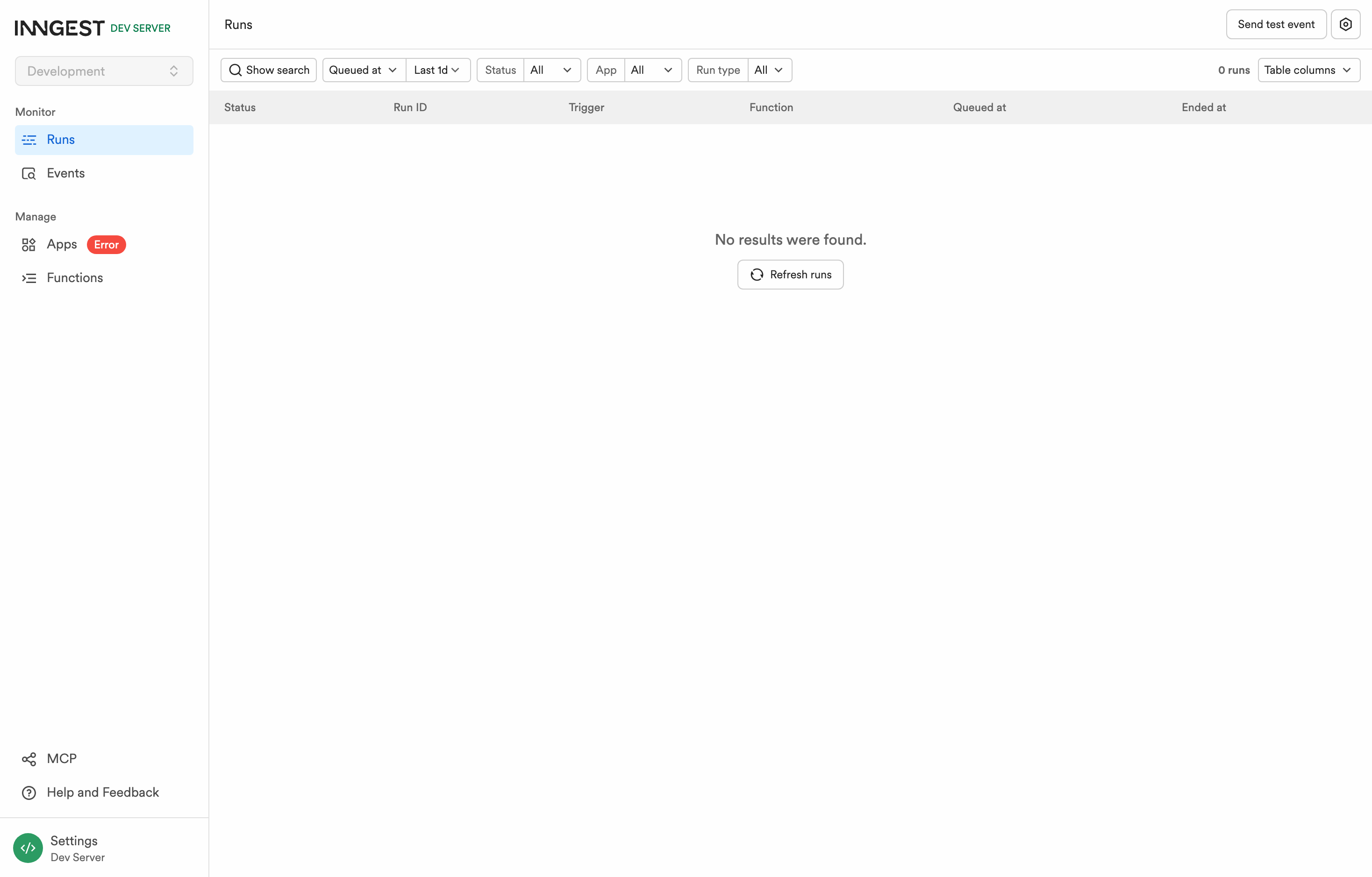 The deployed Inngest web UI loaded in a browser