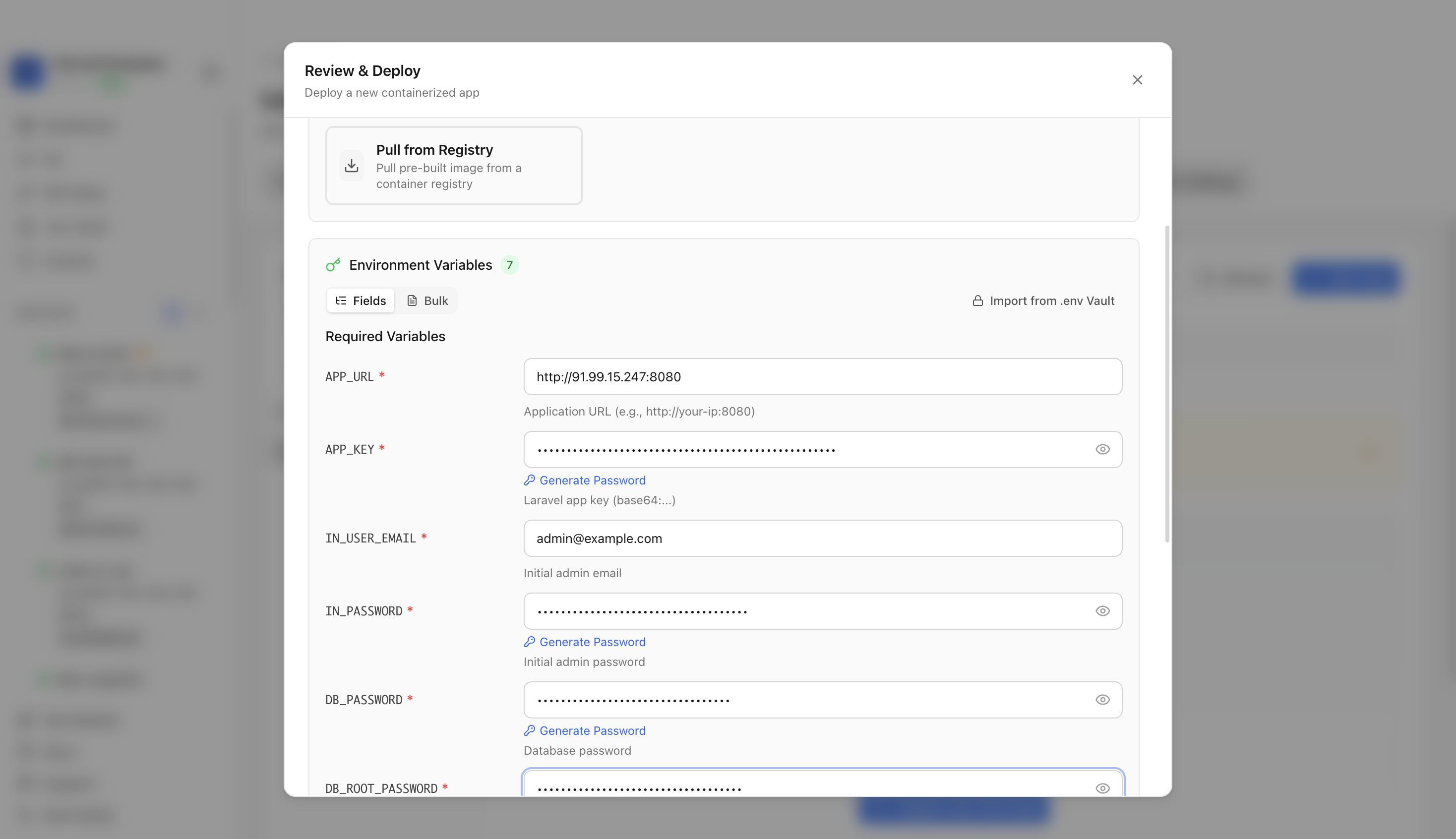 Reviewing Invoice Ninja environment variables and port before deployment