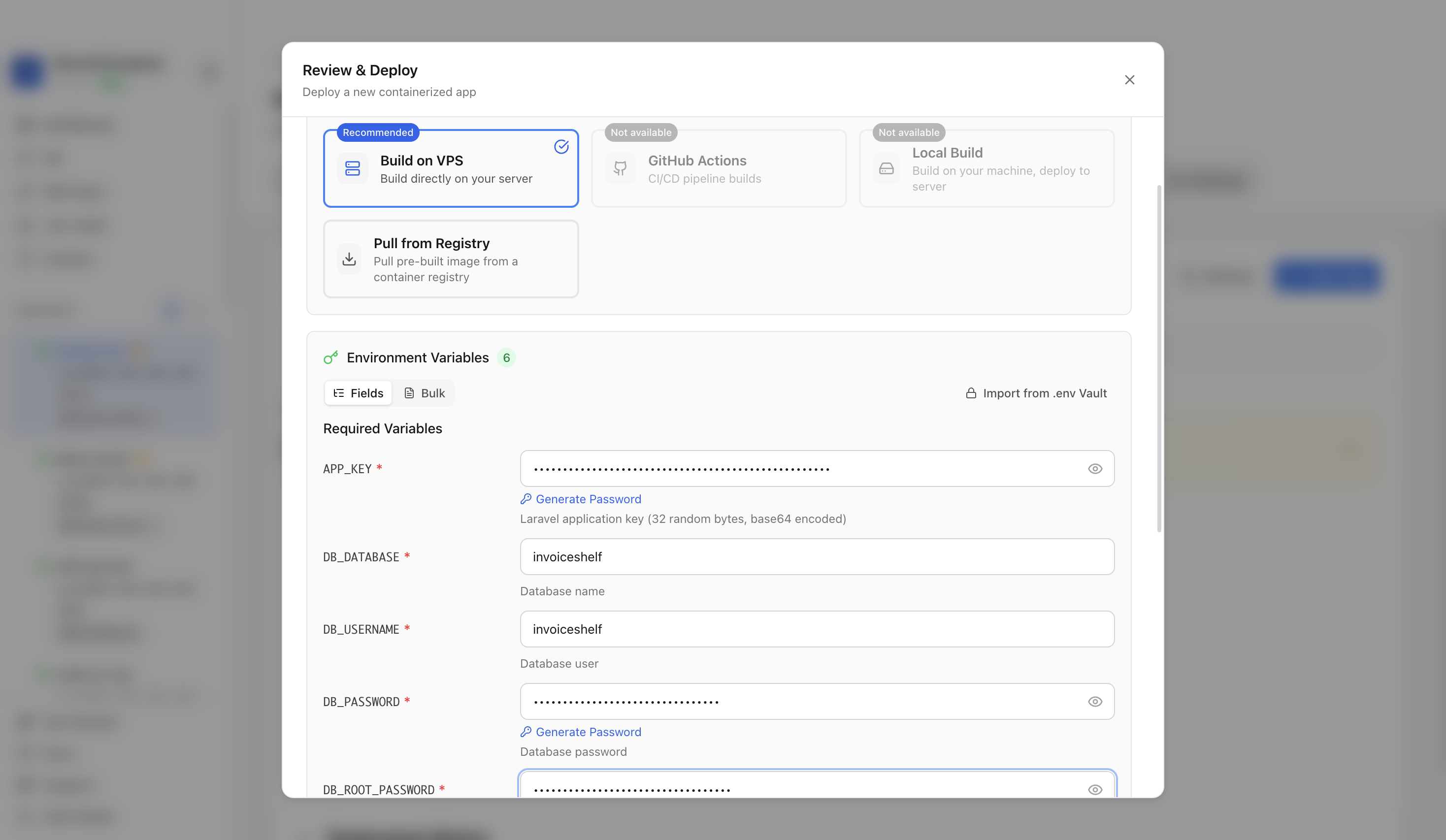 Reviewing InvoiceShelf environment variables and port before deployment