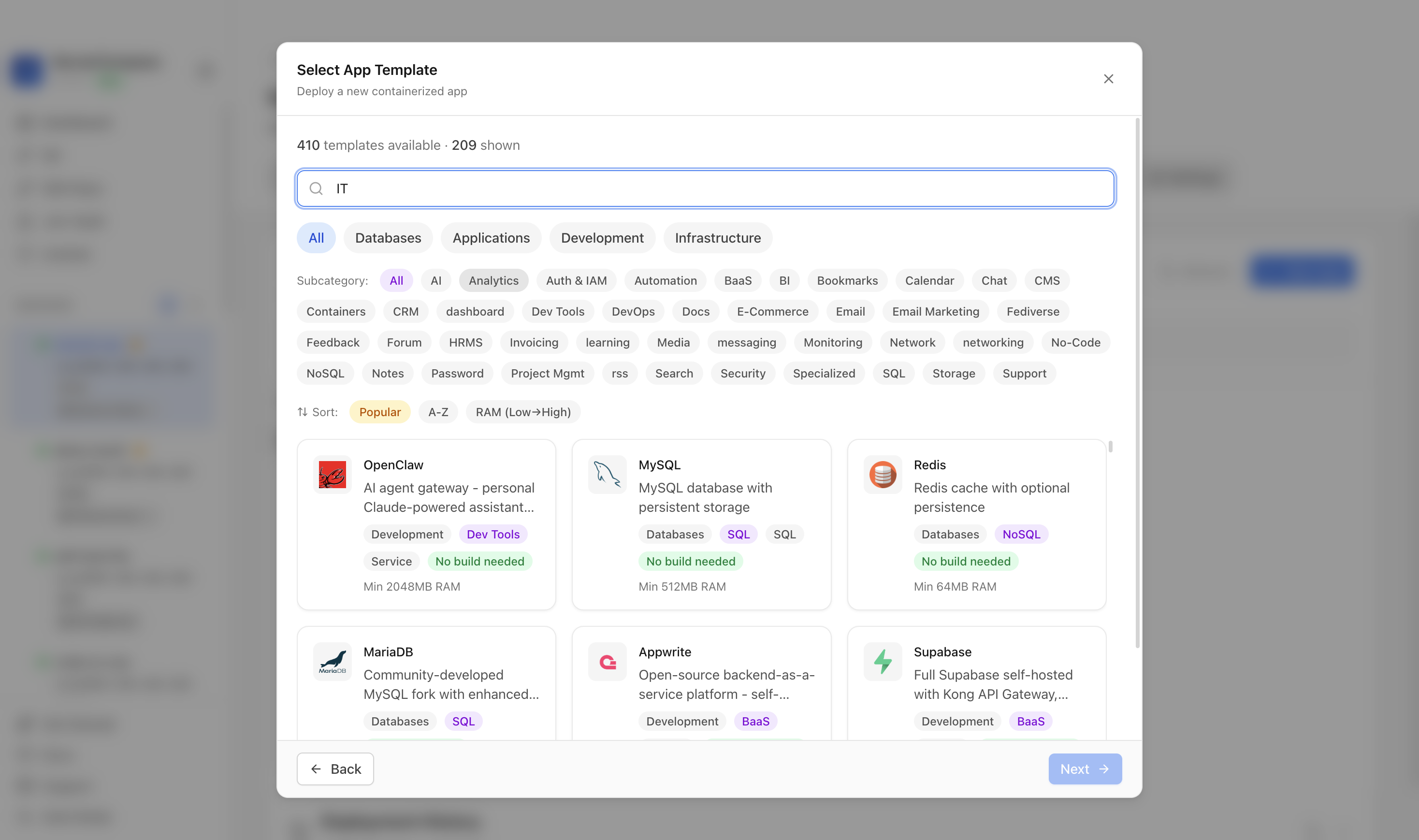 Searching for IT Tools in the Server Compass template picker