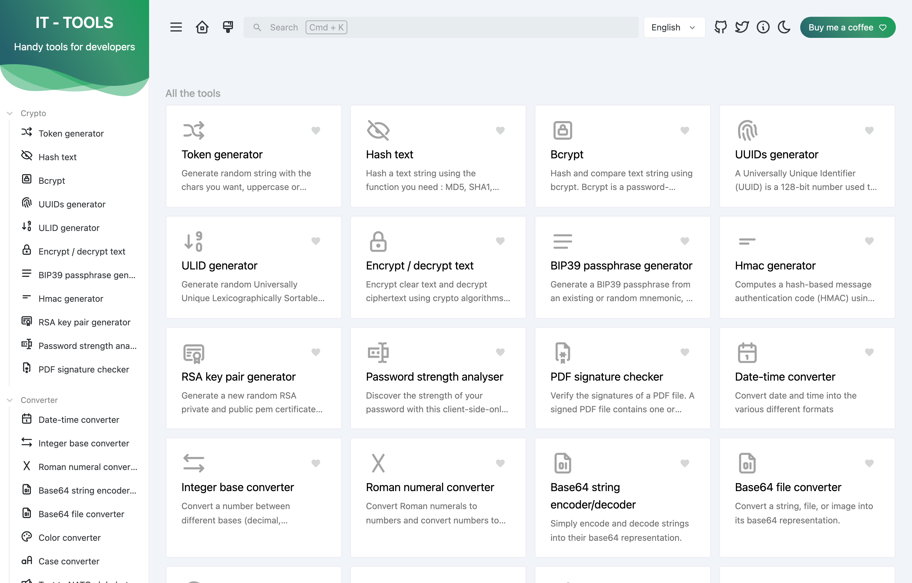The deployed IT Tools tools dashboard loaded in a browser