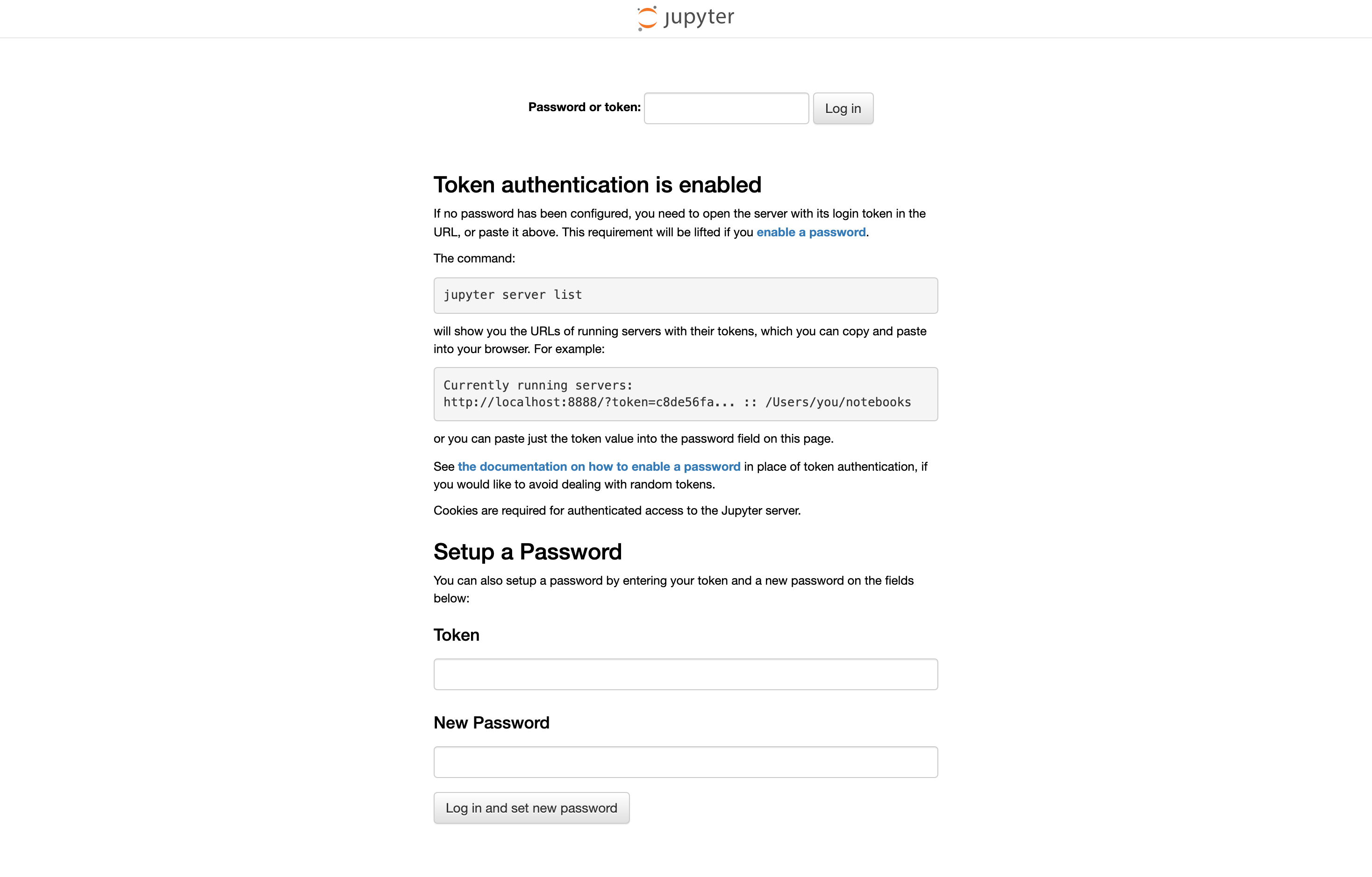 The deployed Jupyter Notebook login screen loaded in a browser