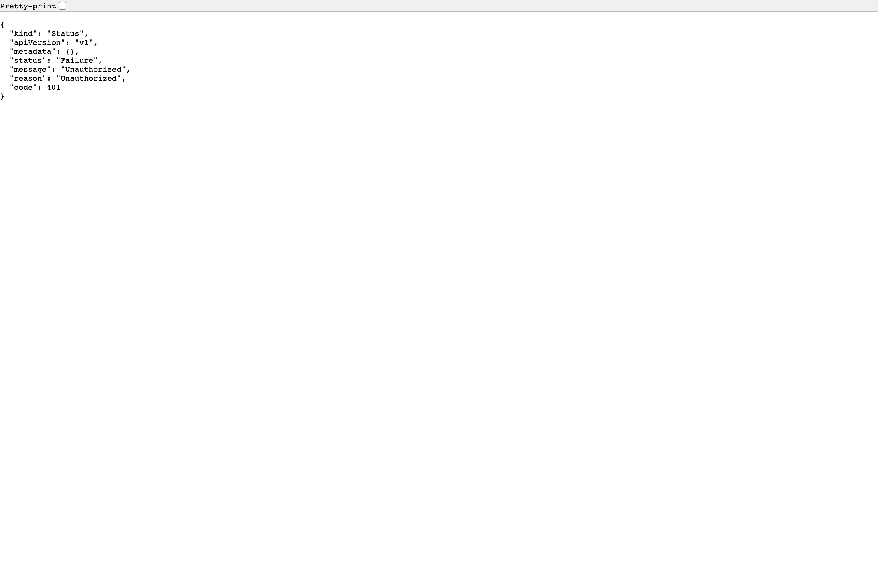 The deployed k0s Kubernetes API endpoint loaded in a browser