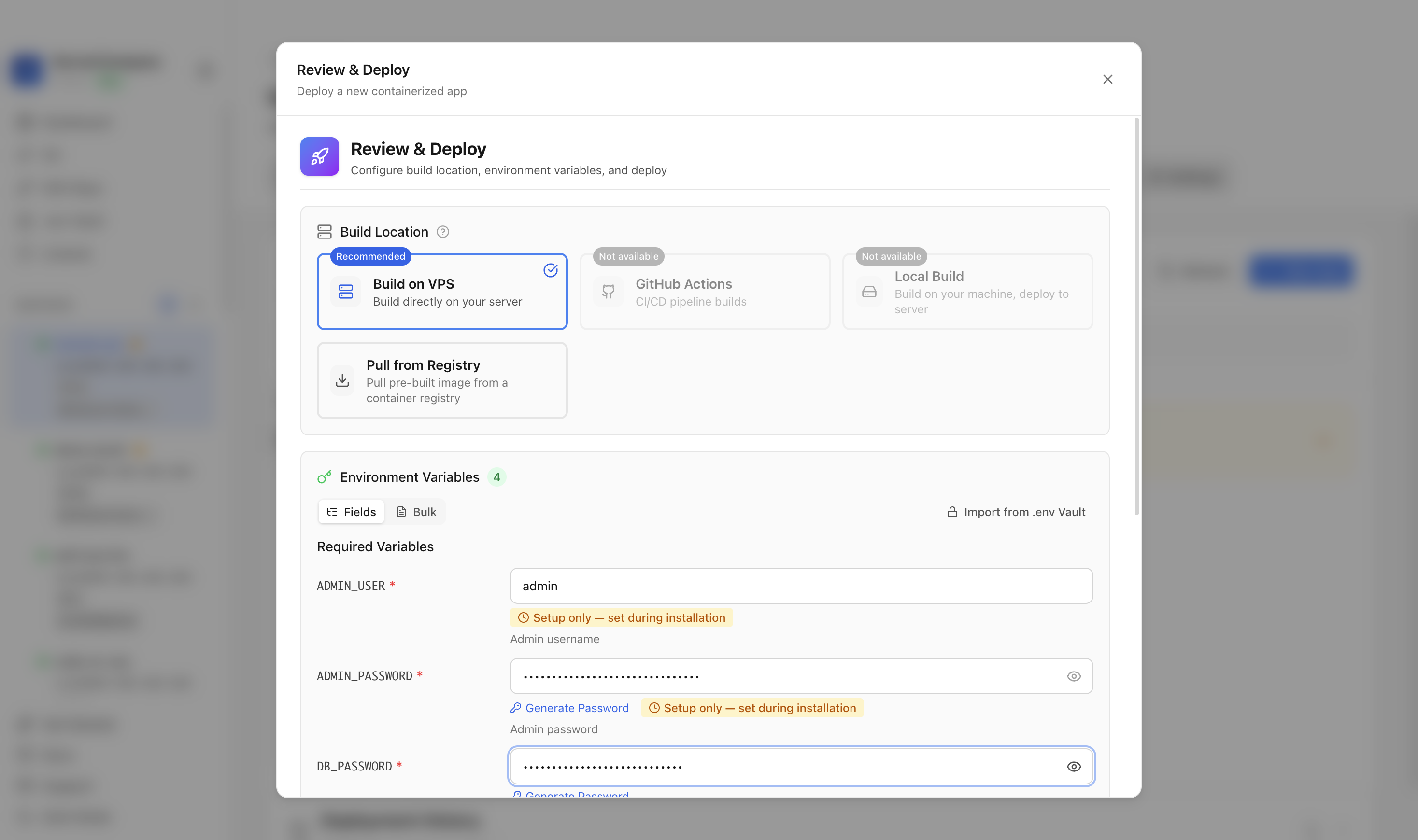 Reviewing Keycloak environment variables and port before deployment