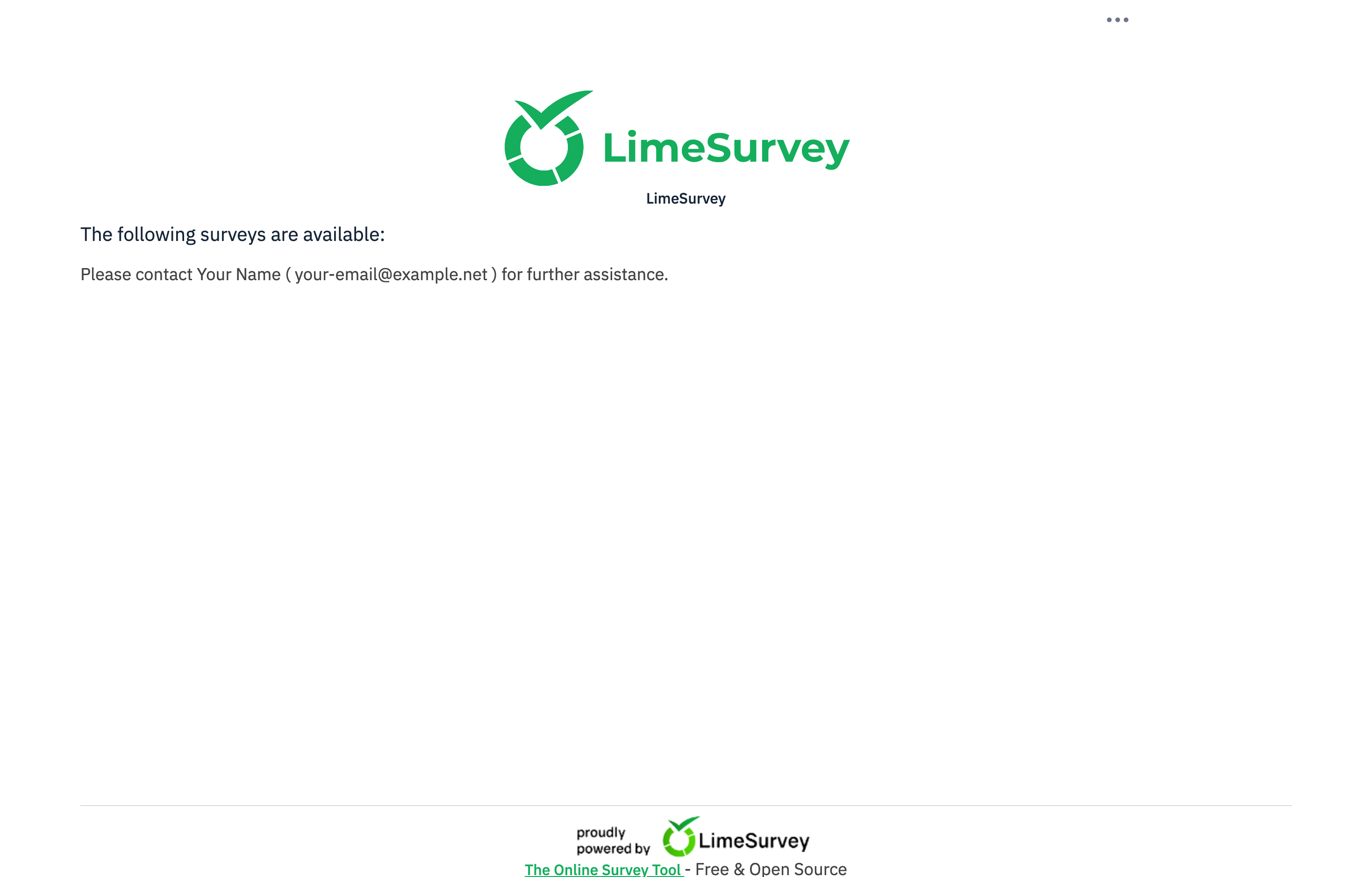 The deployed LimeSurvey web UI loaded in a browser