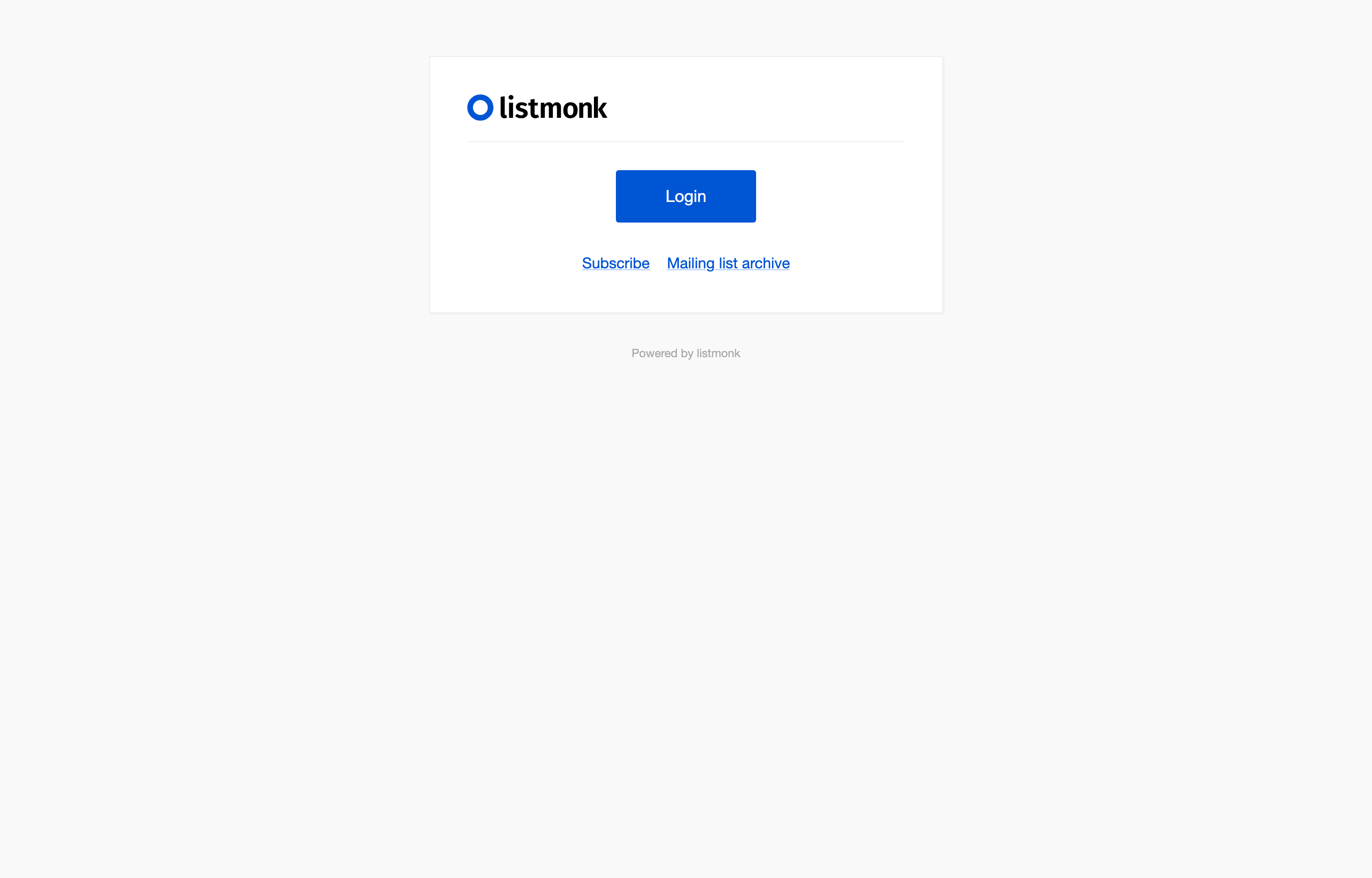 The deployed Listmonk web UI loaded in a browser