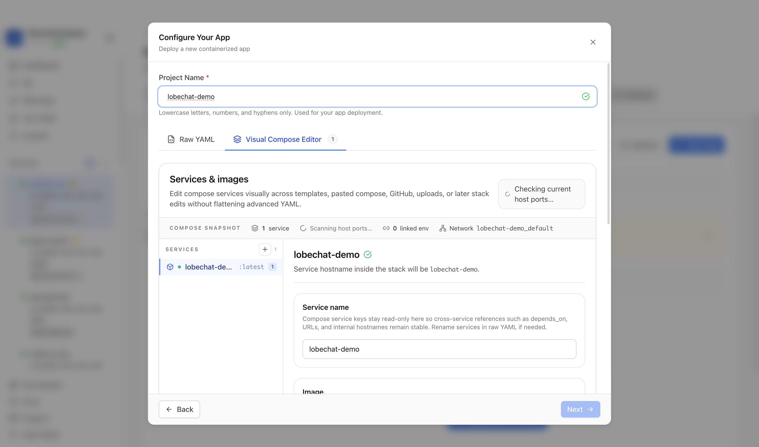 Reviewing LobeChat project settings and compose services