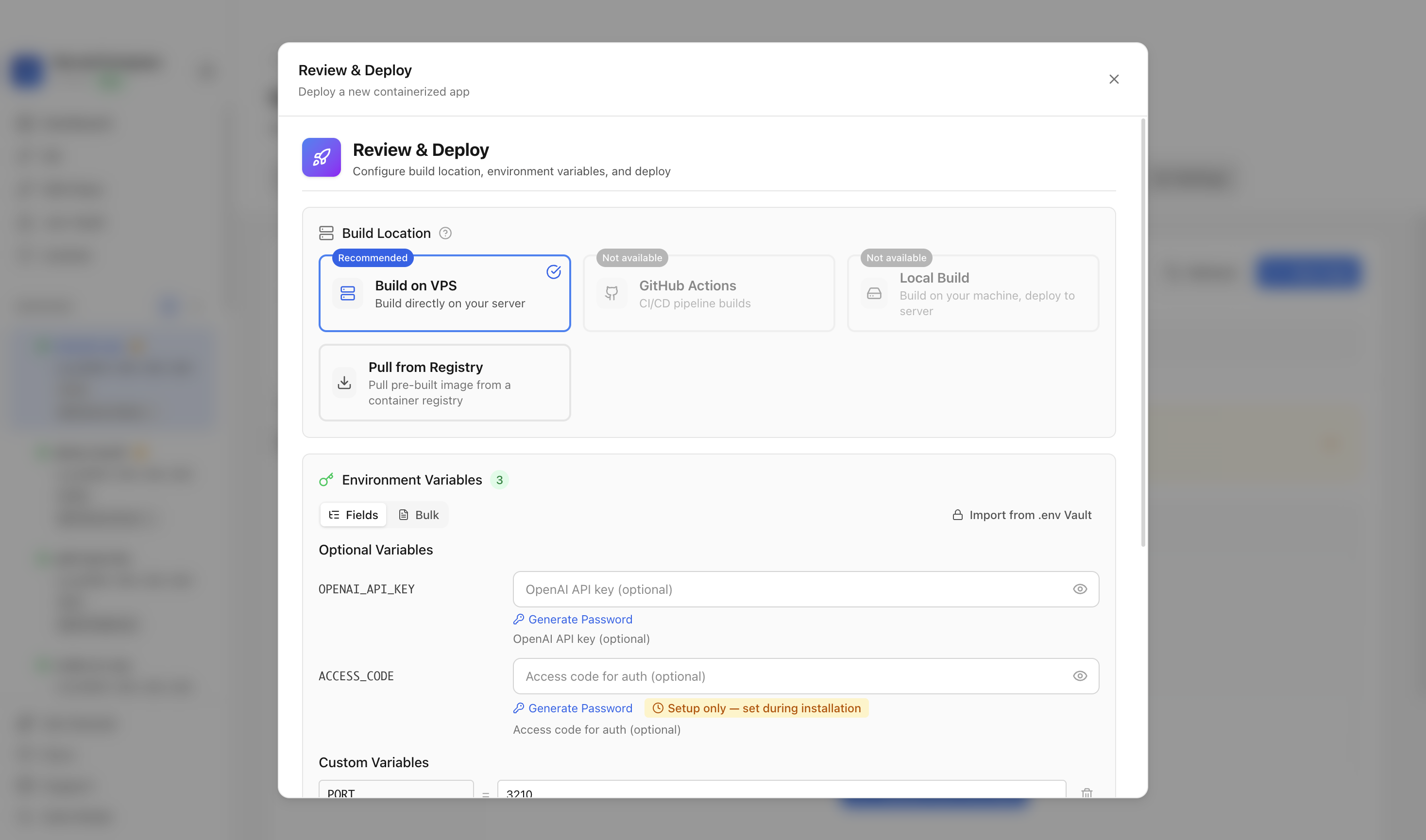 Reviewing LobeChat environment variables and port before deployment