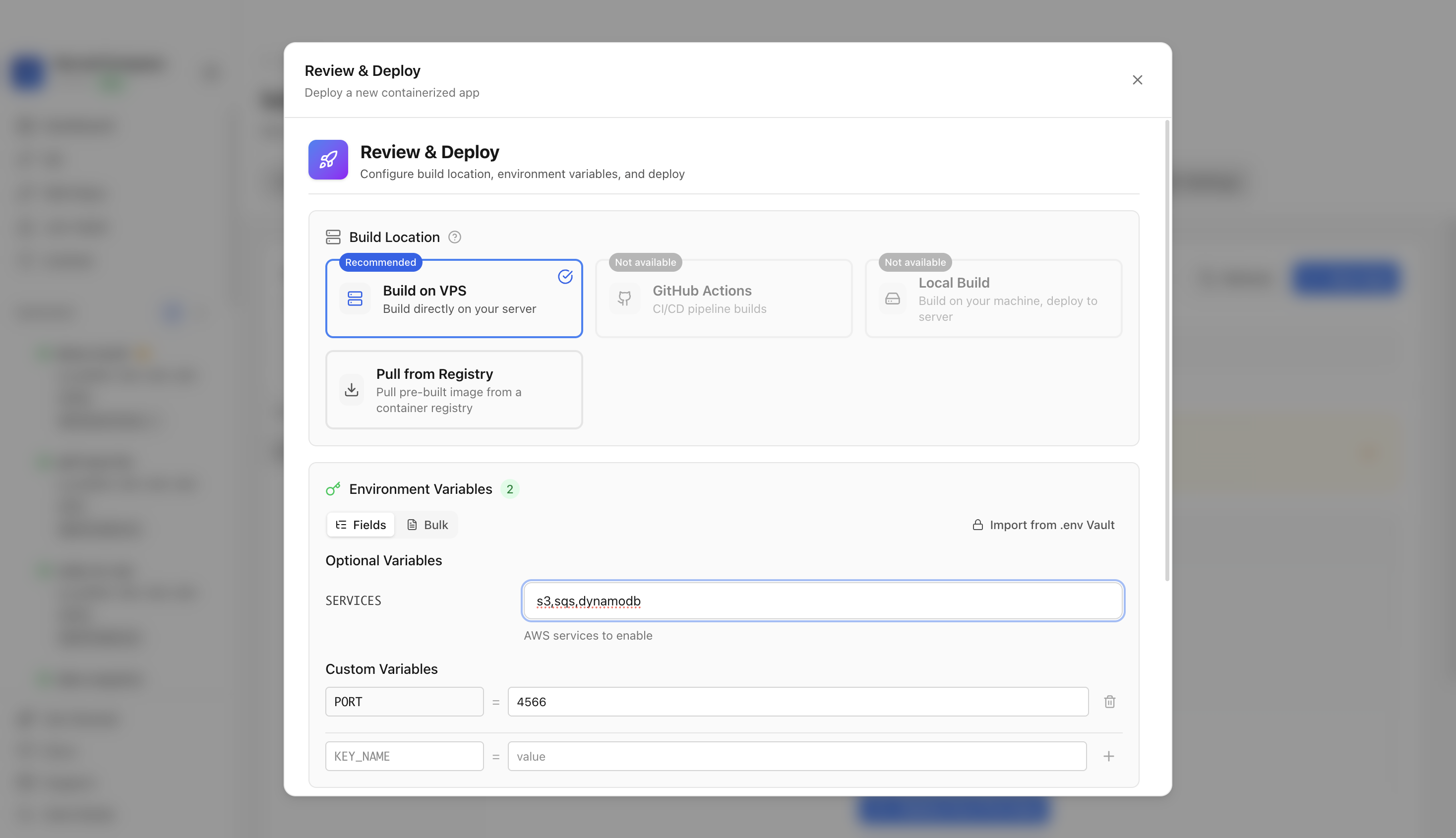 Reviewing LocalStack environment variables and port before deployment
