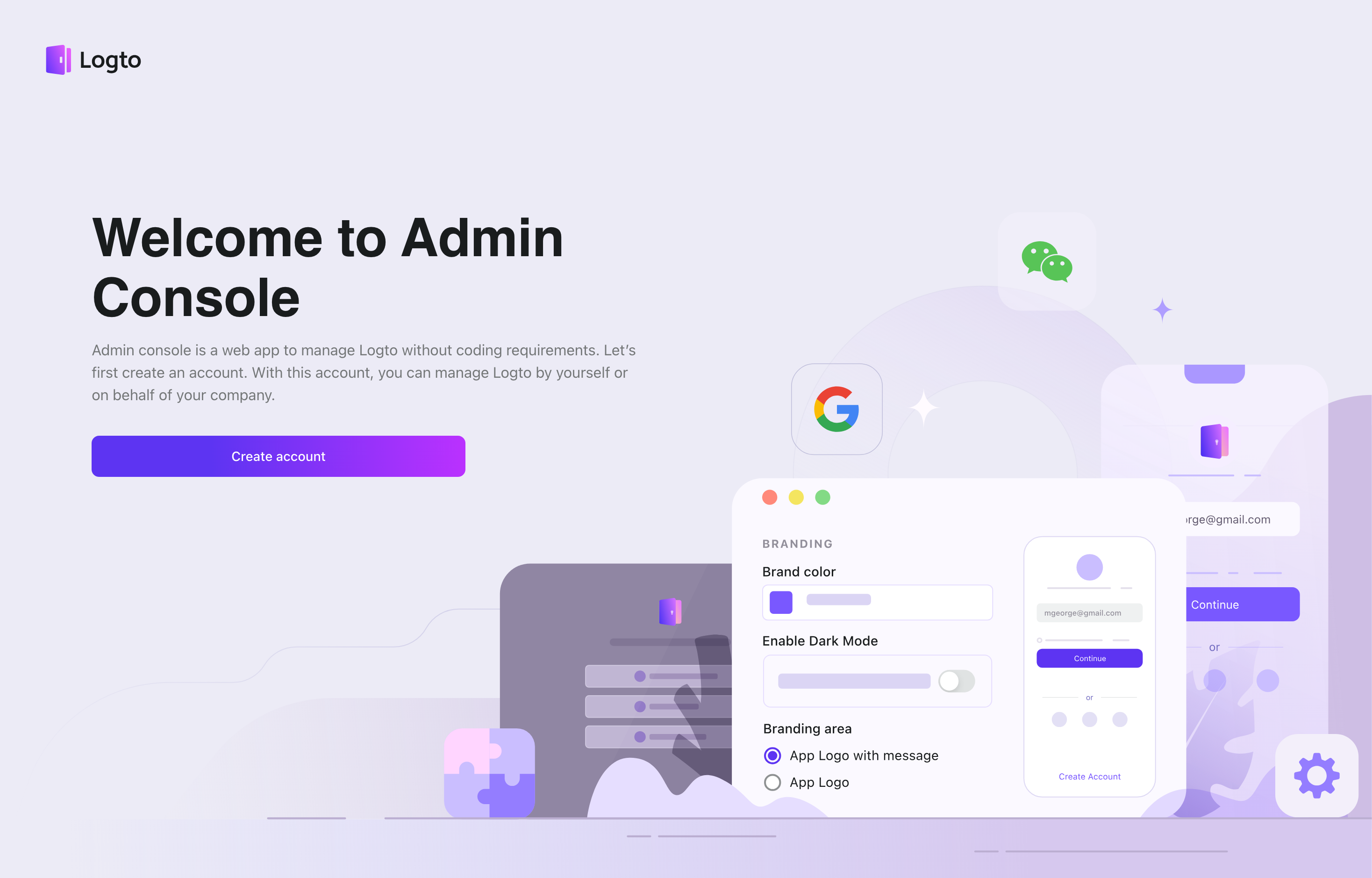 The deployed Logto web UI loaded in a browser