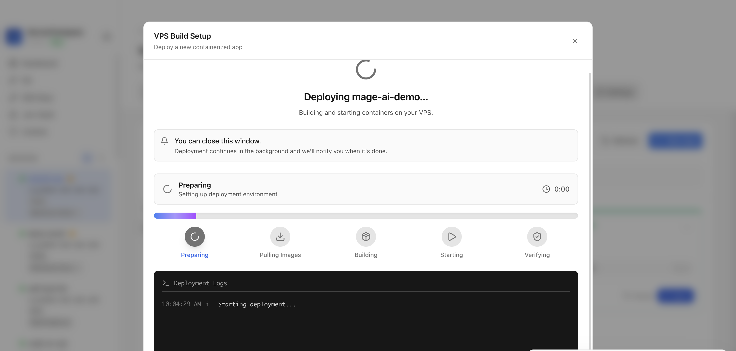 Server Compass deploying the Mage AI template on the VPS