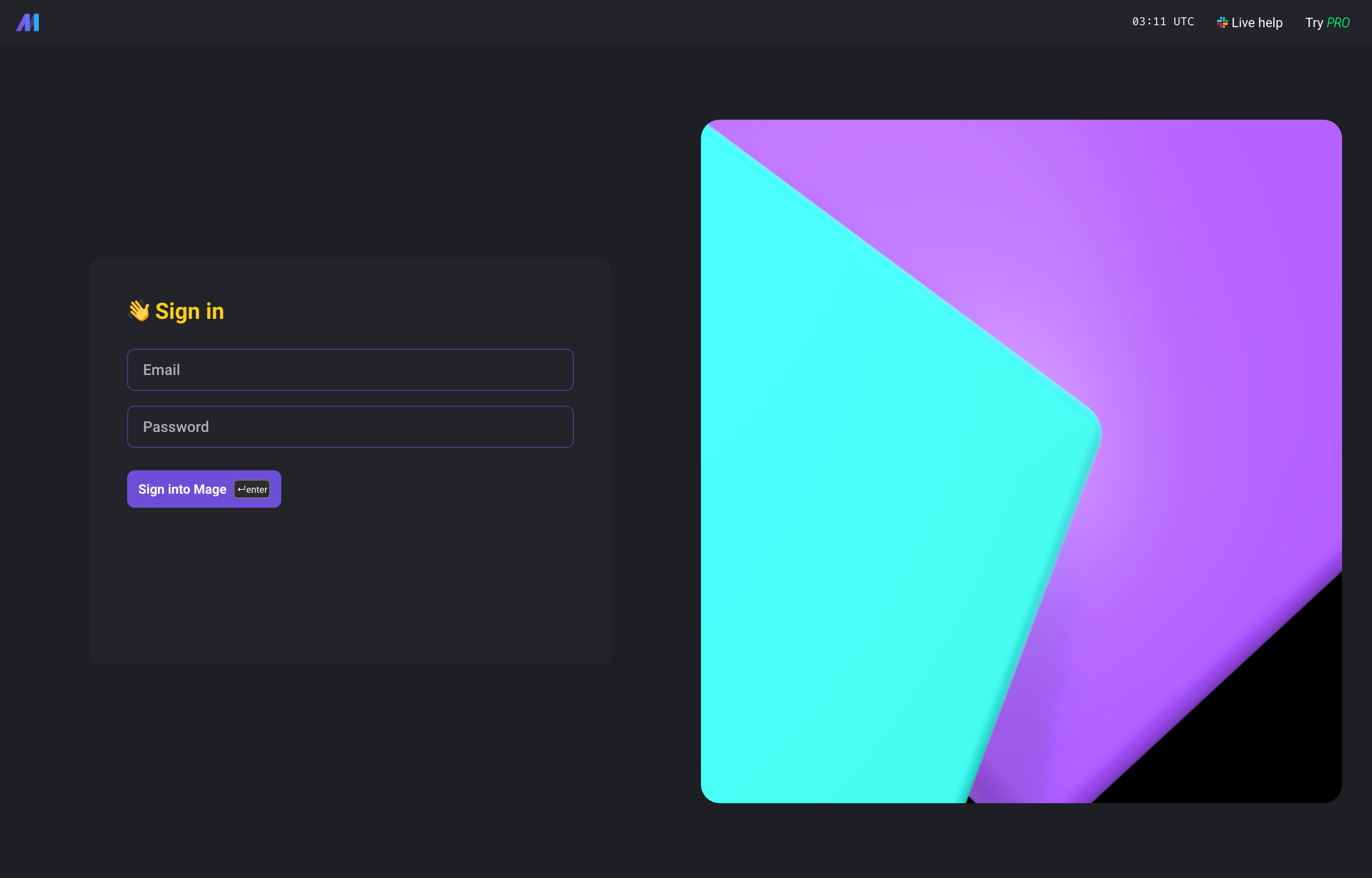 The deployed Mage AI sign-in screen loaded in a browser