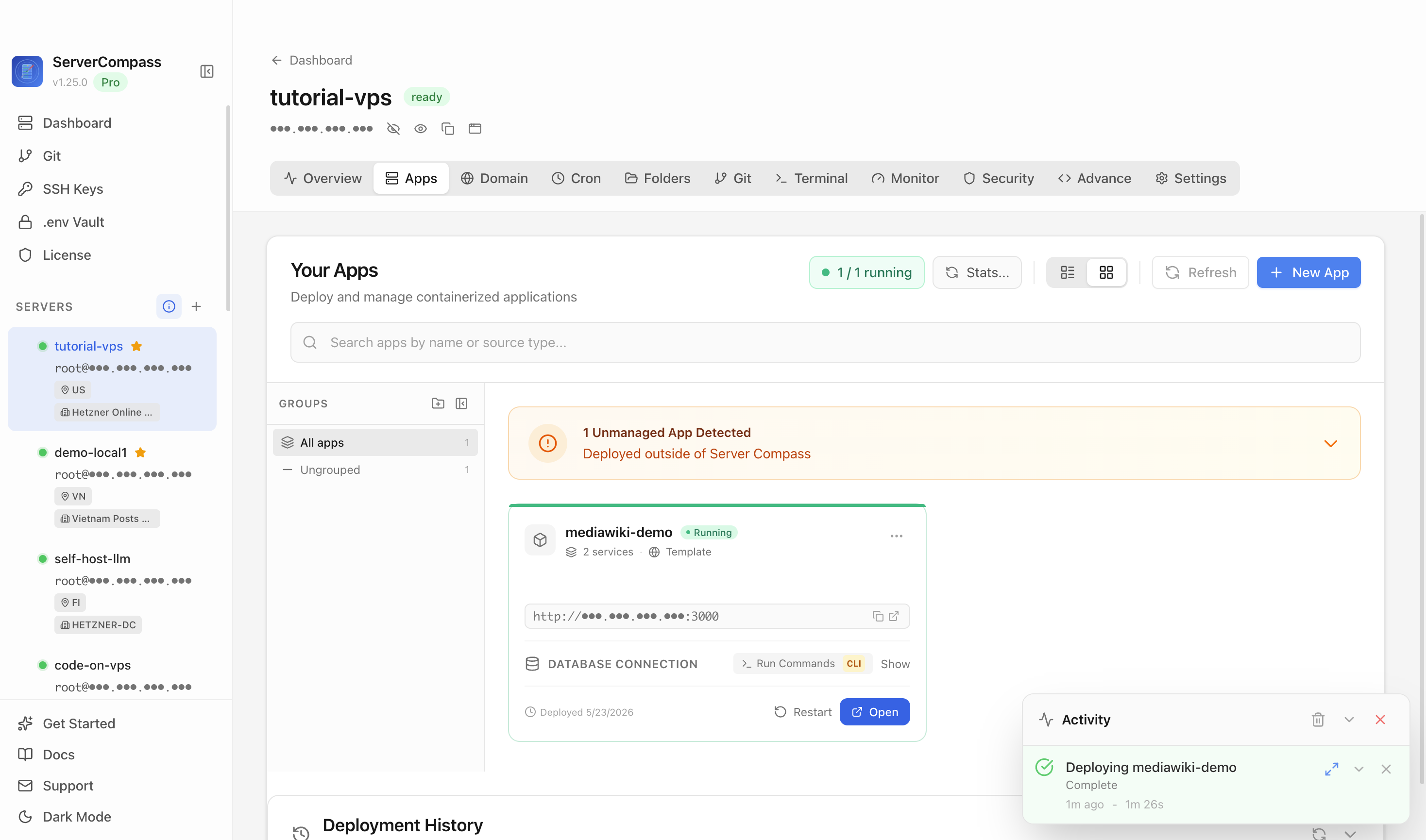 MediaWiki template running in the Server Compass Apps tab