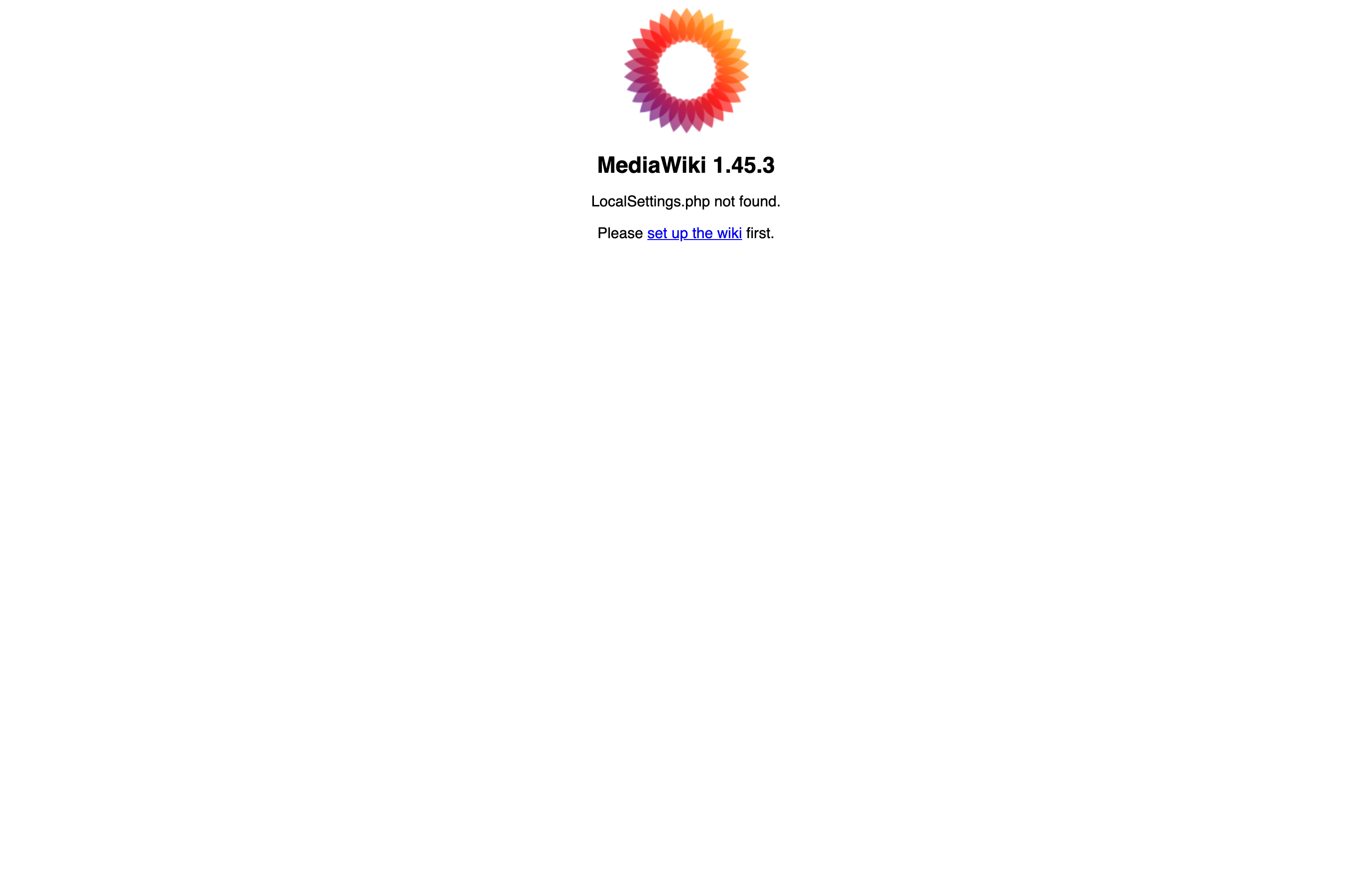 The deployed MediaWiki web UI loaded in a browser