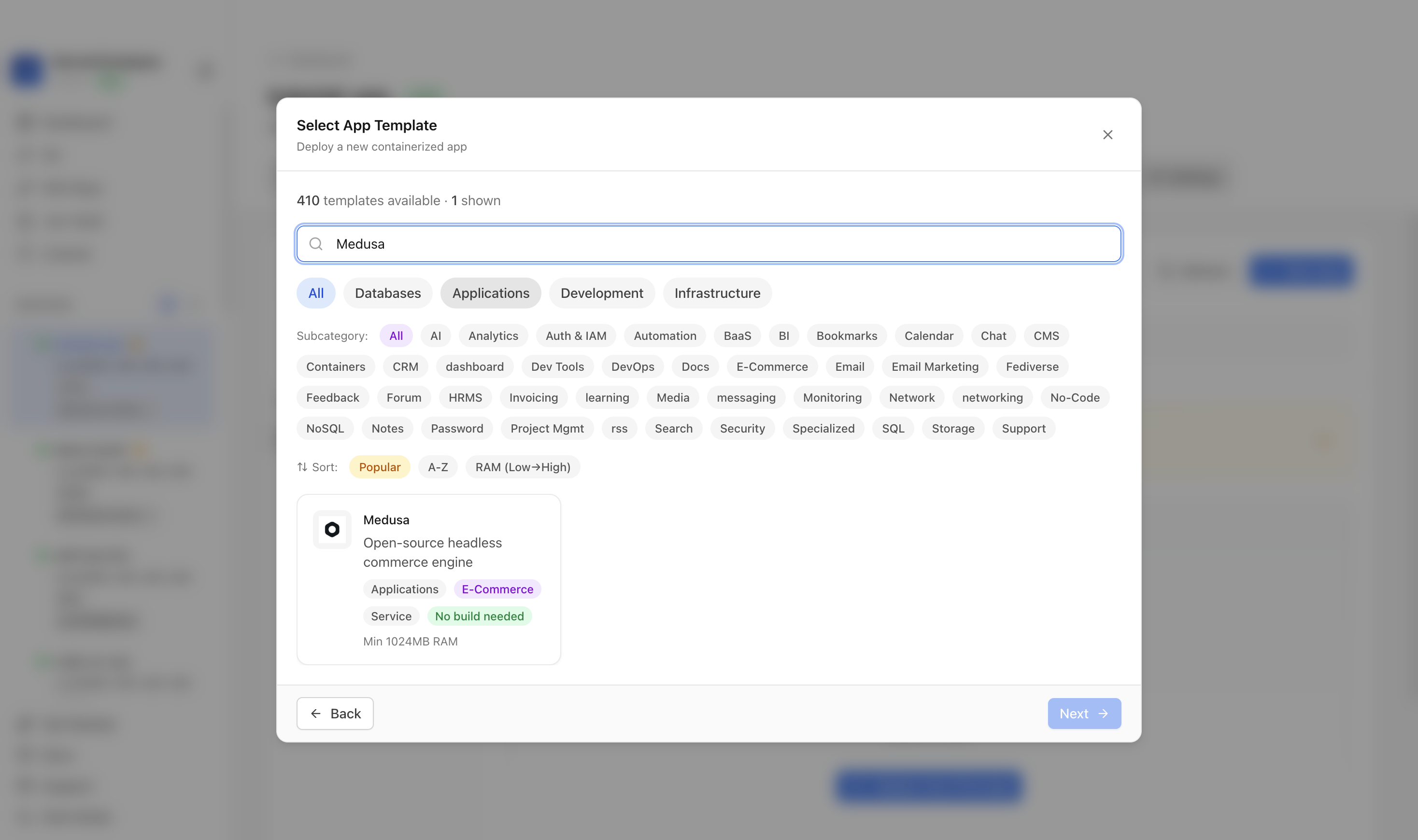 Searching for Medusa in the Server Compass template picker