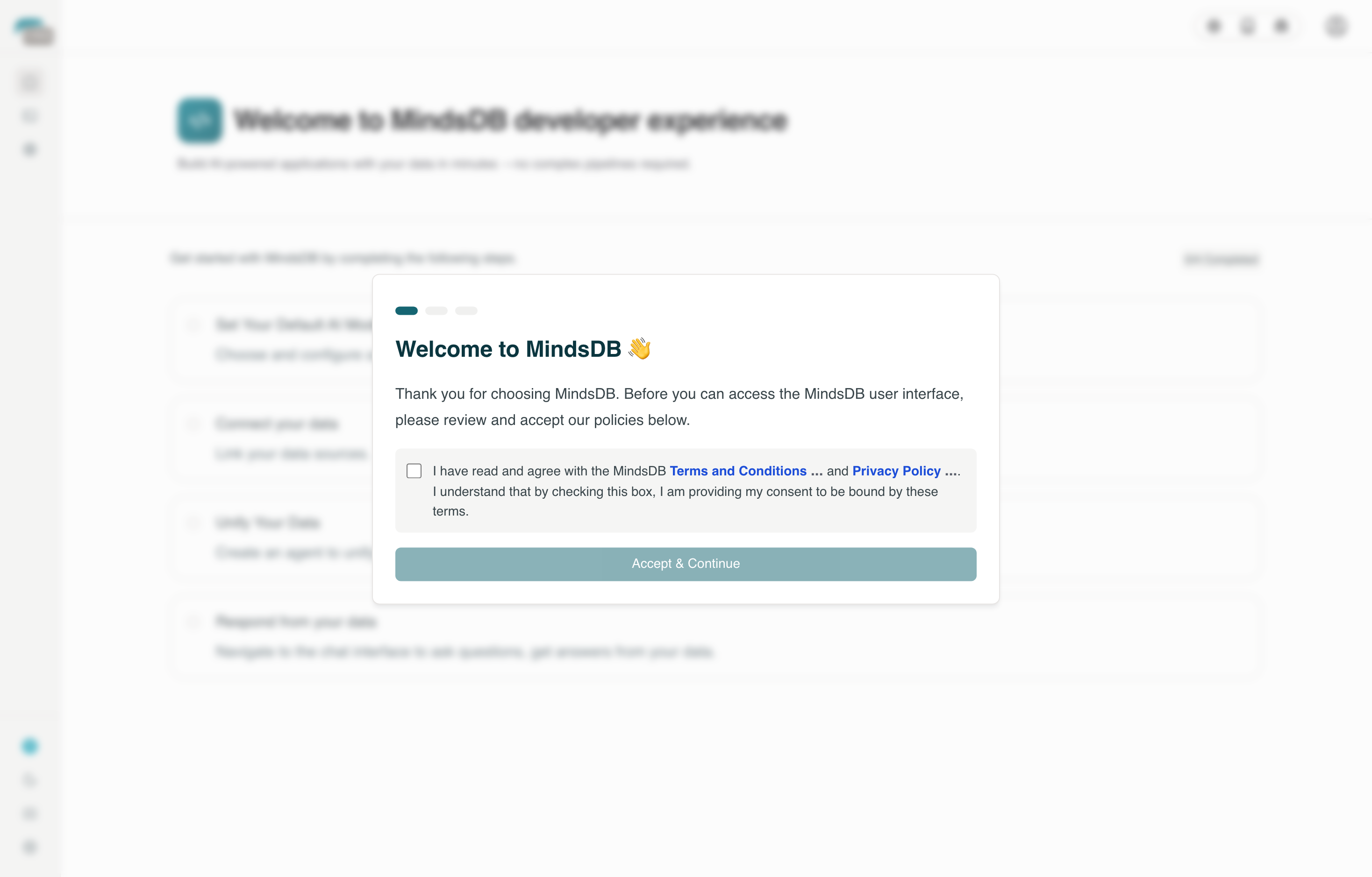 The deployed MindsDB web UI loaded in a browser