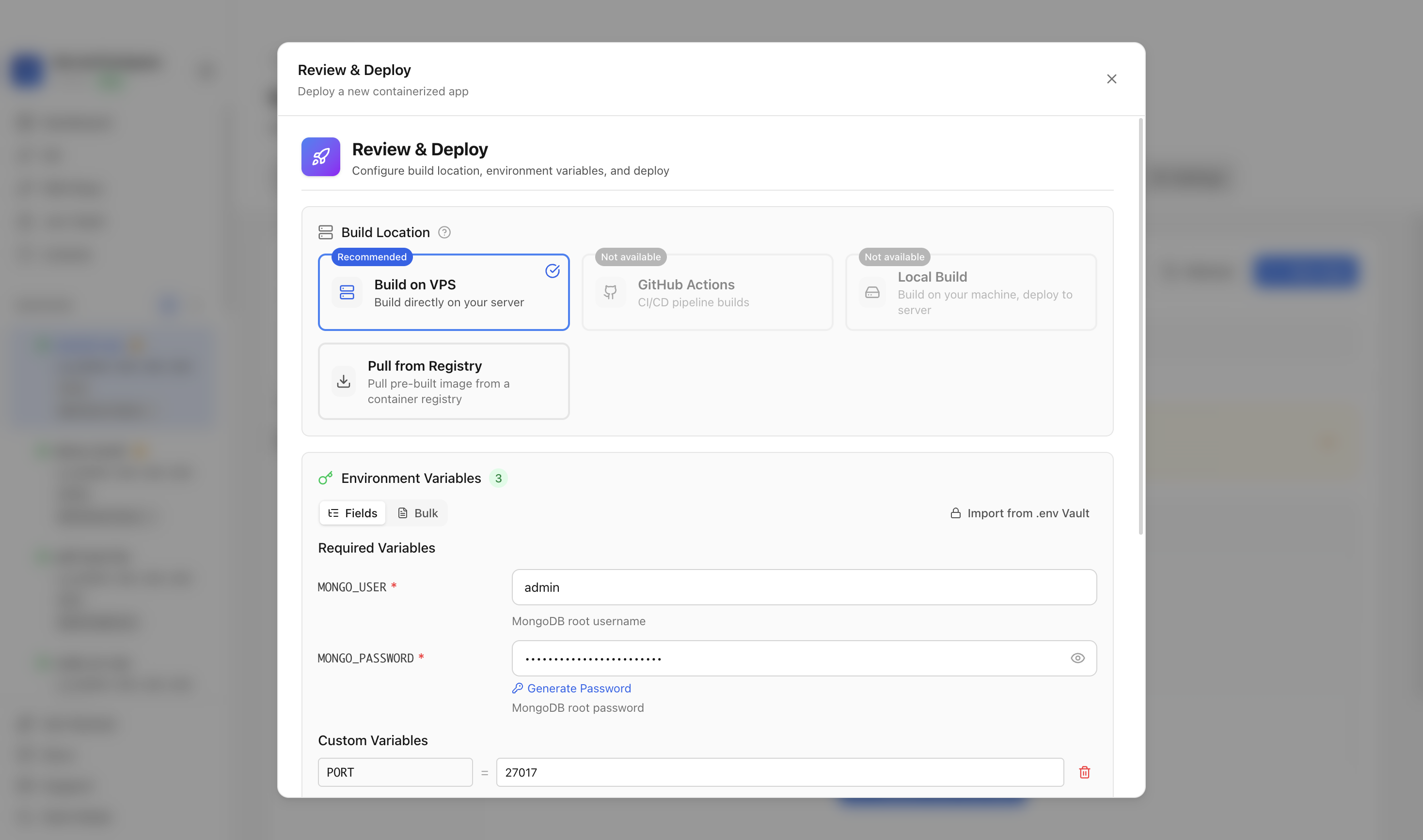 Reviewing MongoDB Replica Set environment variables and port before deployment
