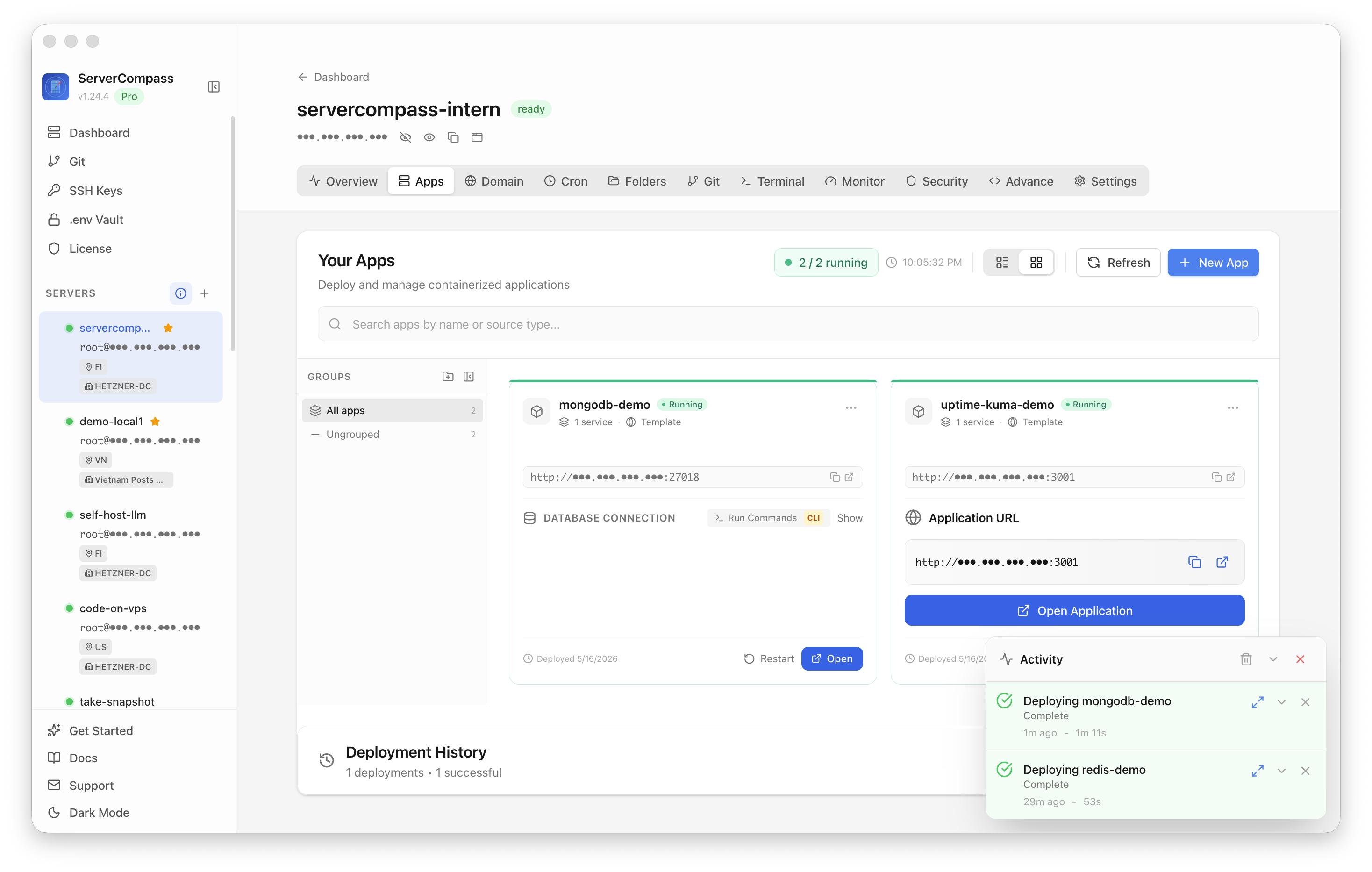MongoDB template running in the Server Compass Apps tab