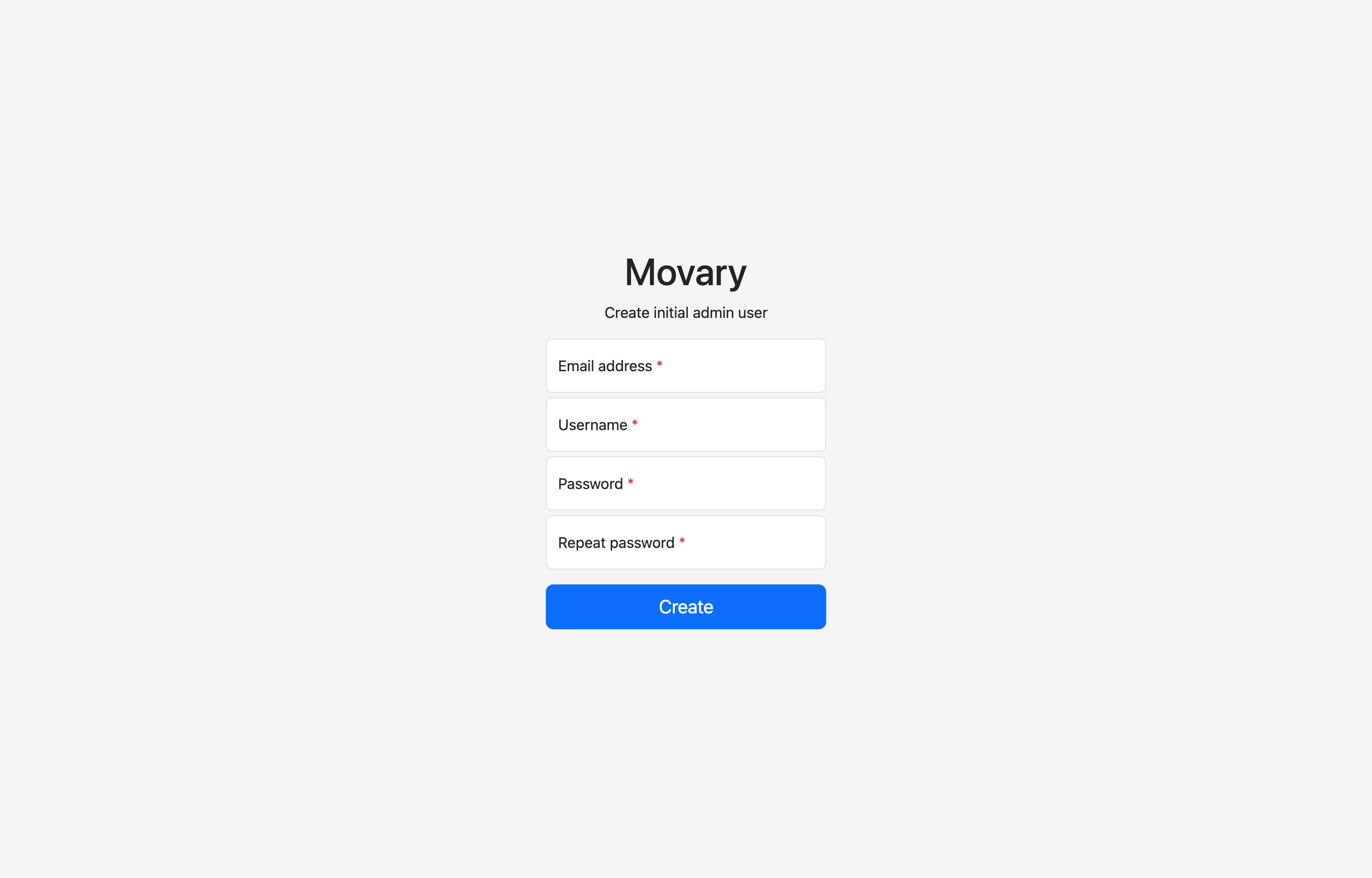 The deployed Movary web UI loaded in a browser