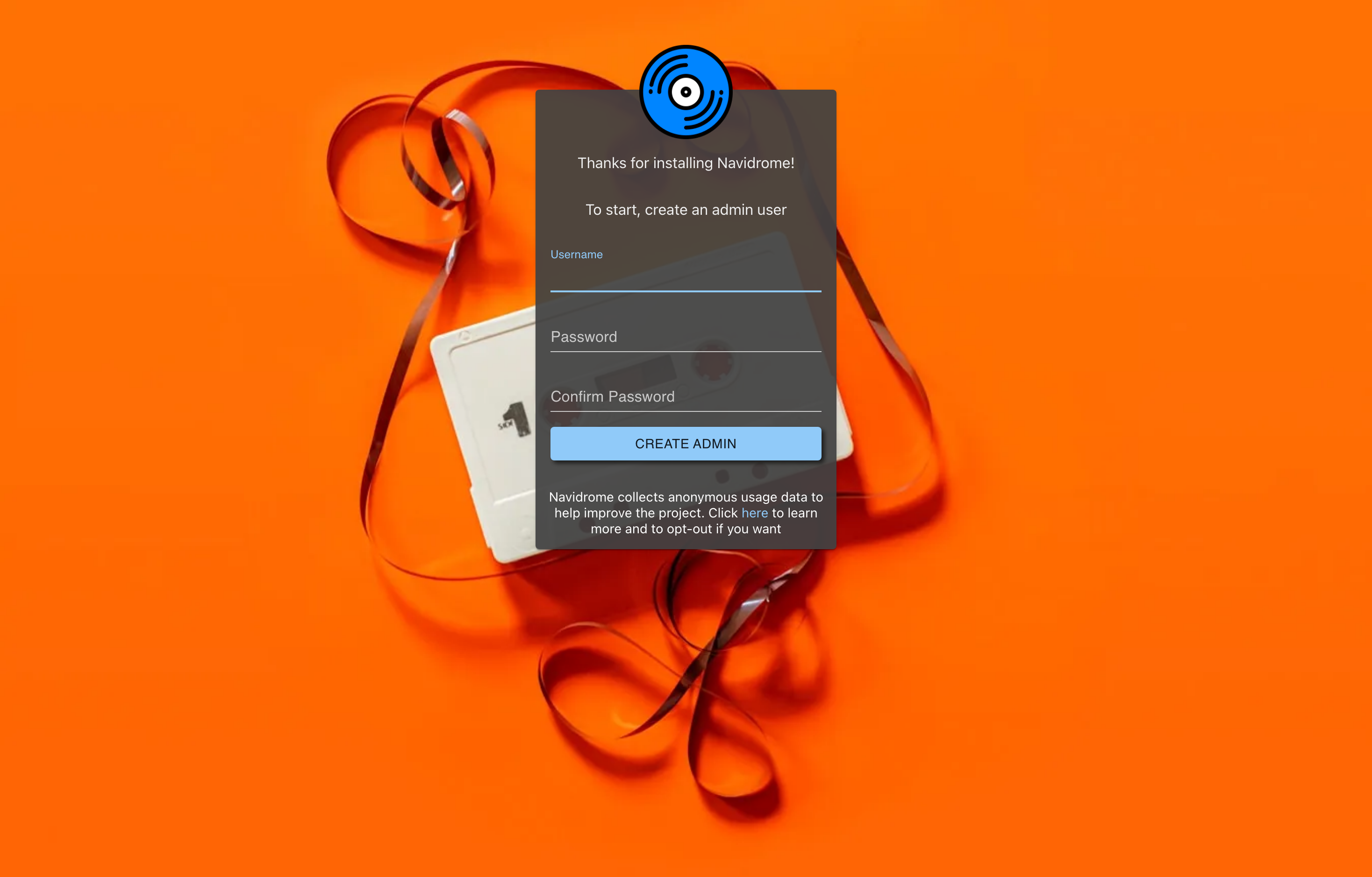 The deployed Navidrome web UI loaded in a browser