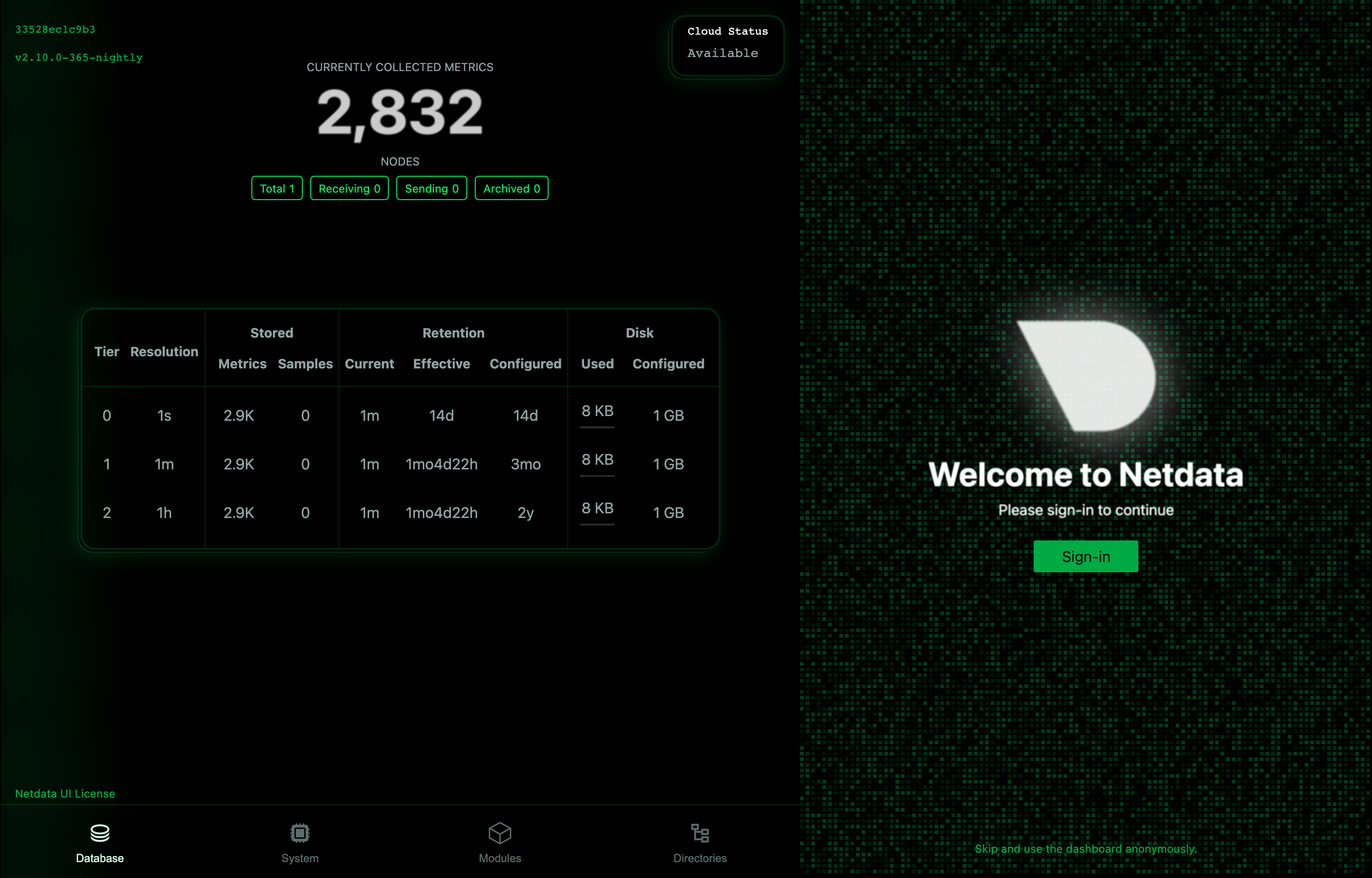 The deployed Netdata dashboard loaded in a browser