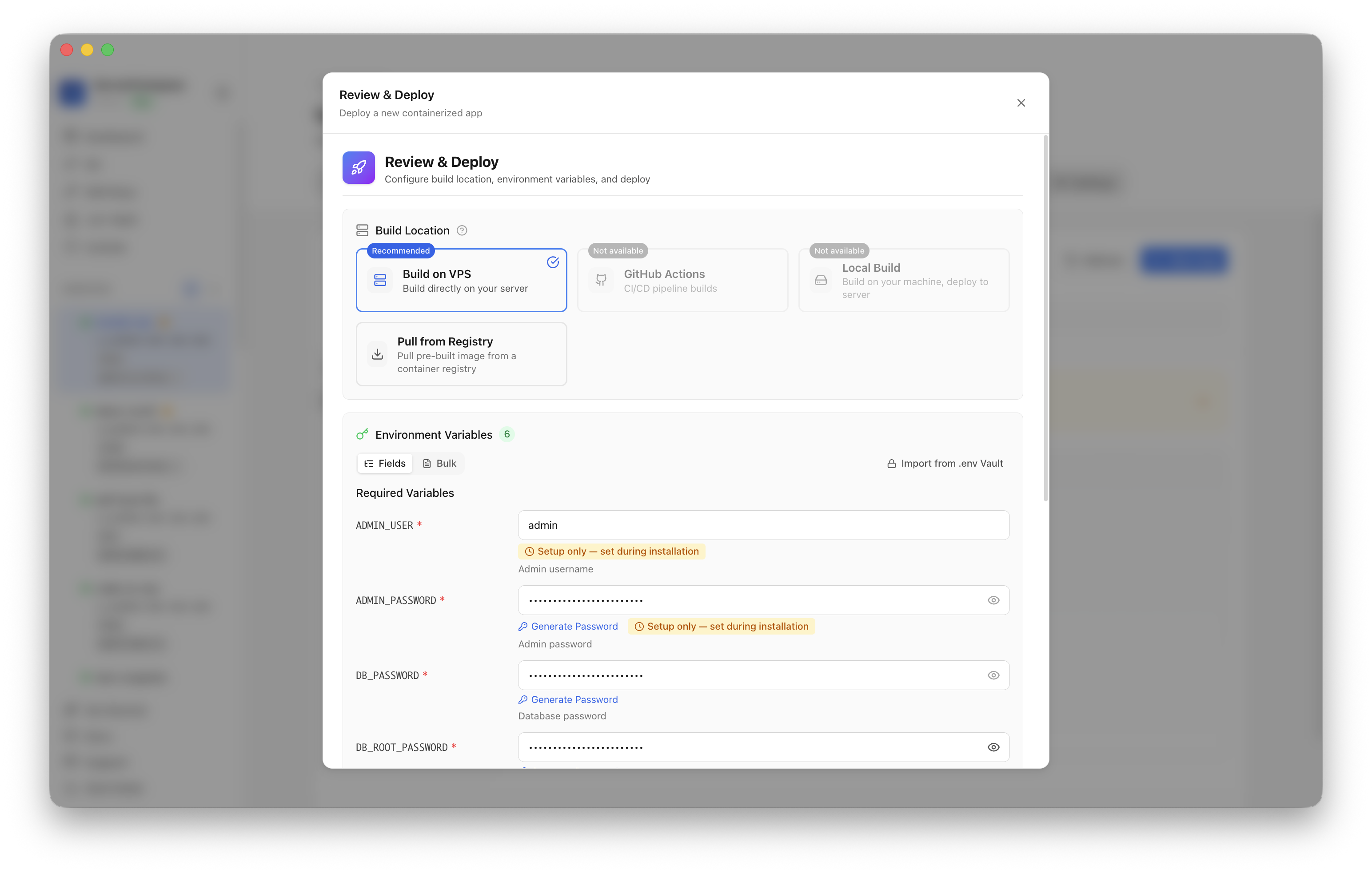 Reviewing Nextcloud admin variables and host port before deployment