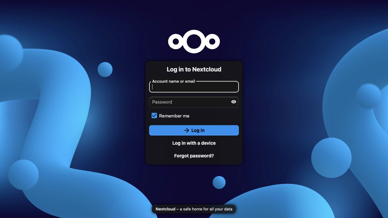 The deployed Nextcloud login page loaded in a browser