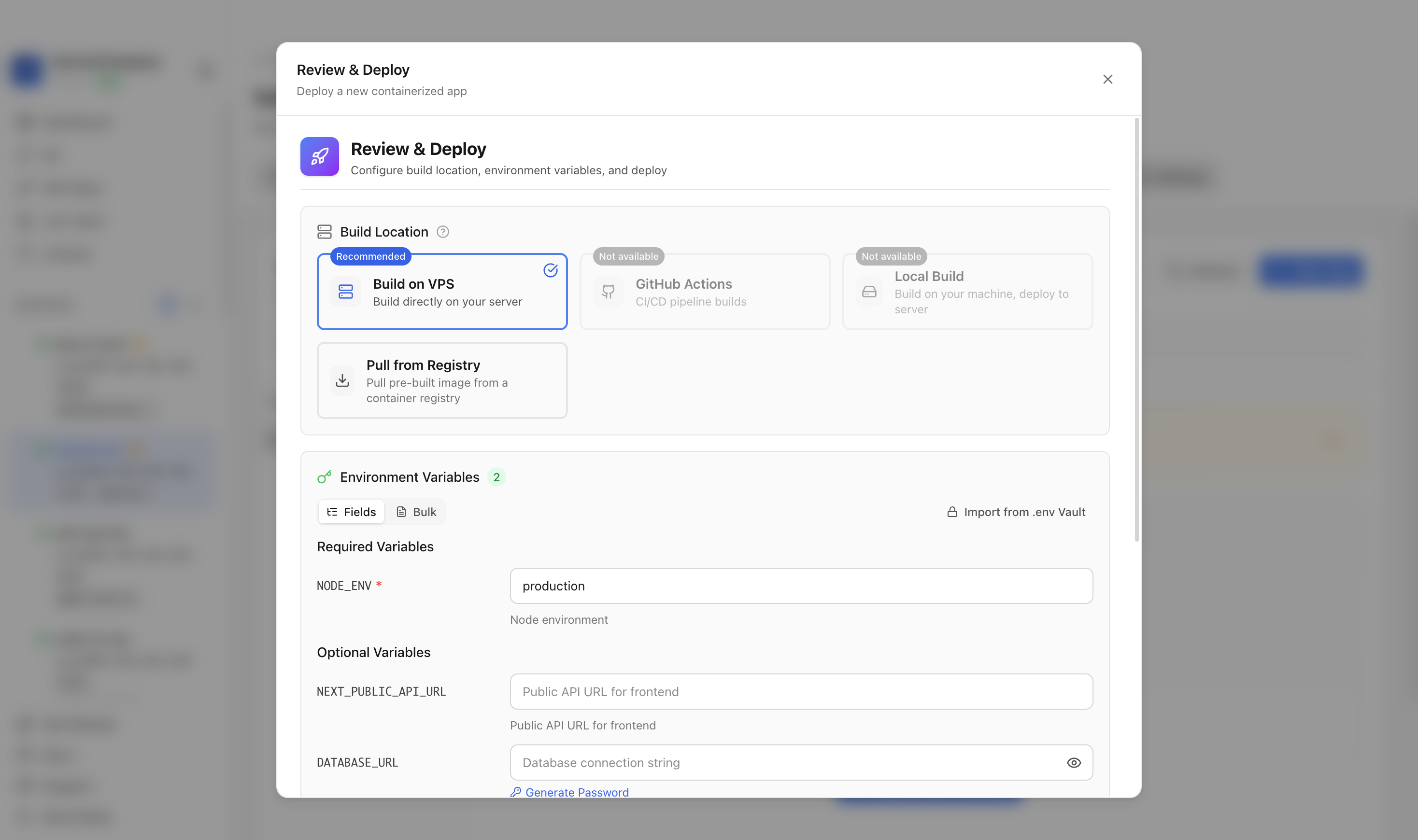 Reviewing Next.js generated settings before deployment