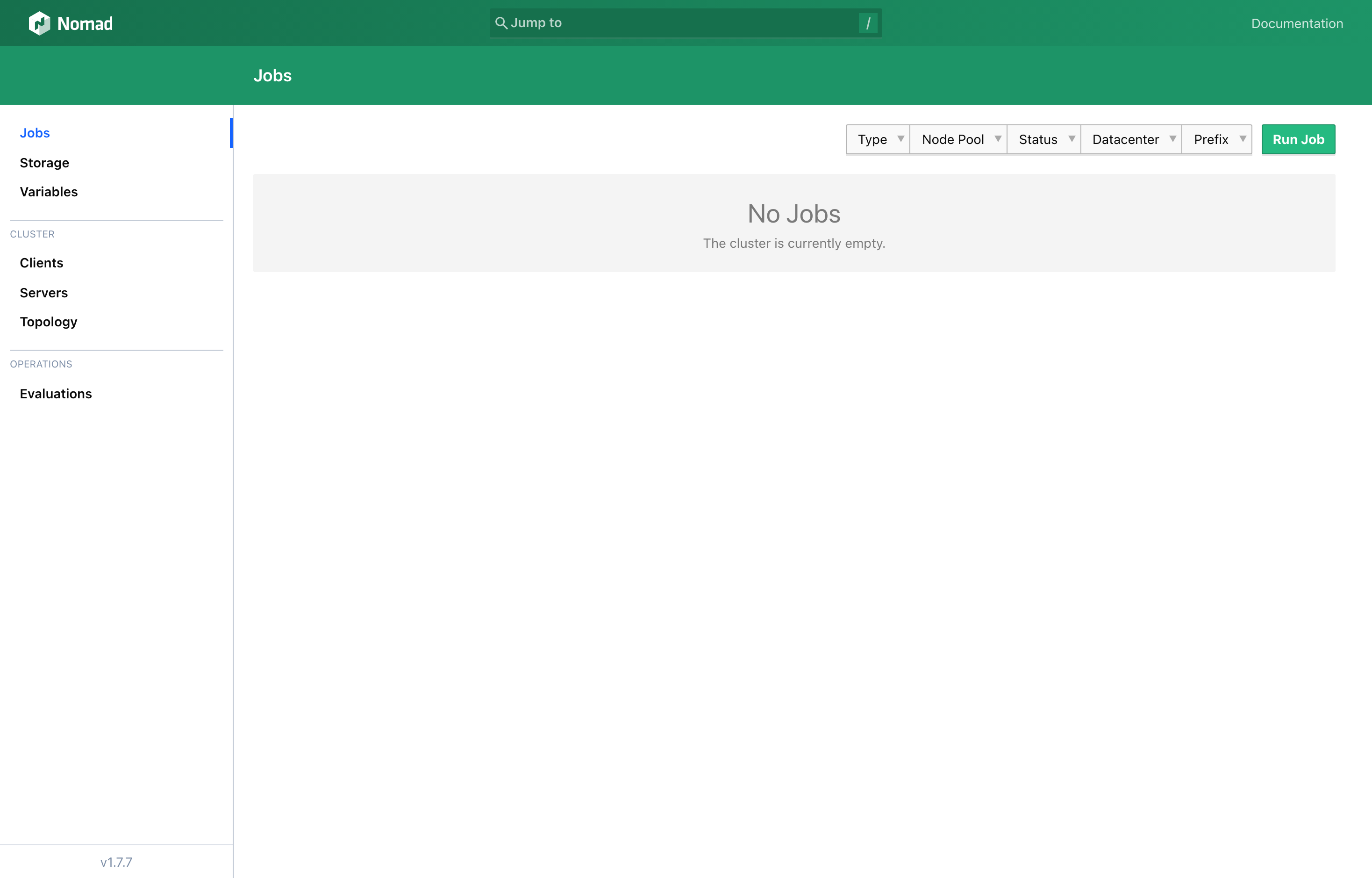 The deployed Nomad web UI loaded in a browser