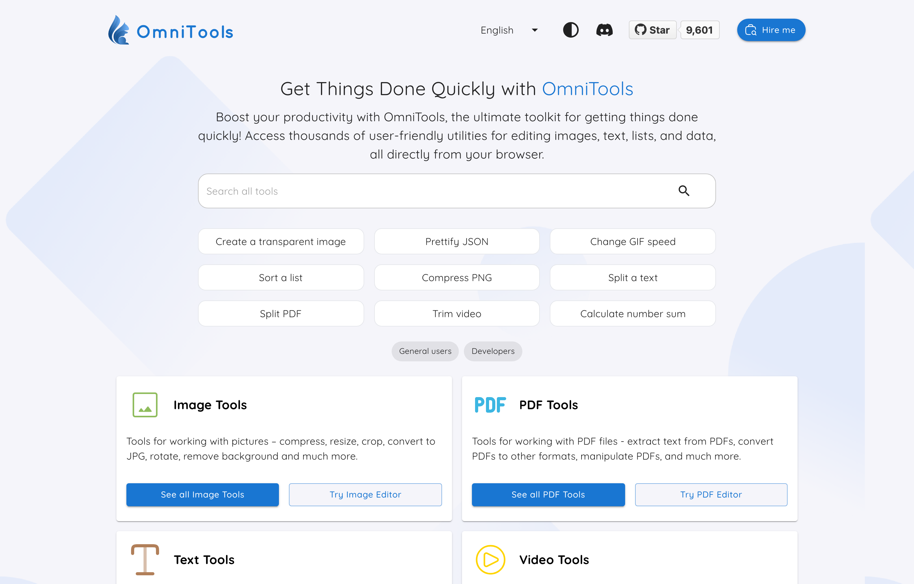 The deployed OmniTools web UI loaded in a browser